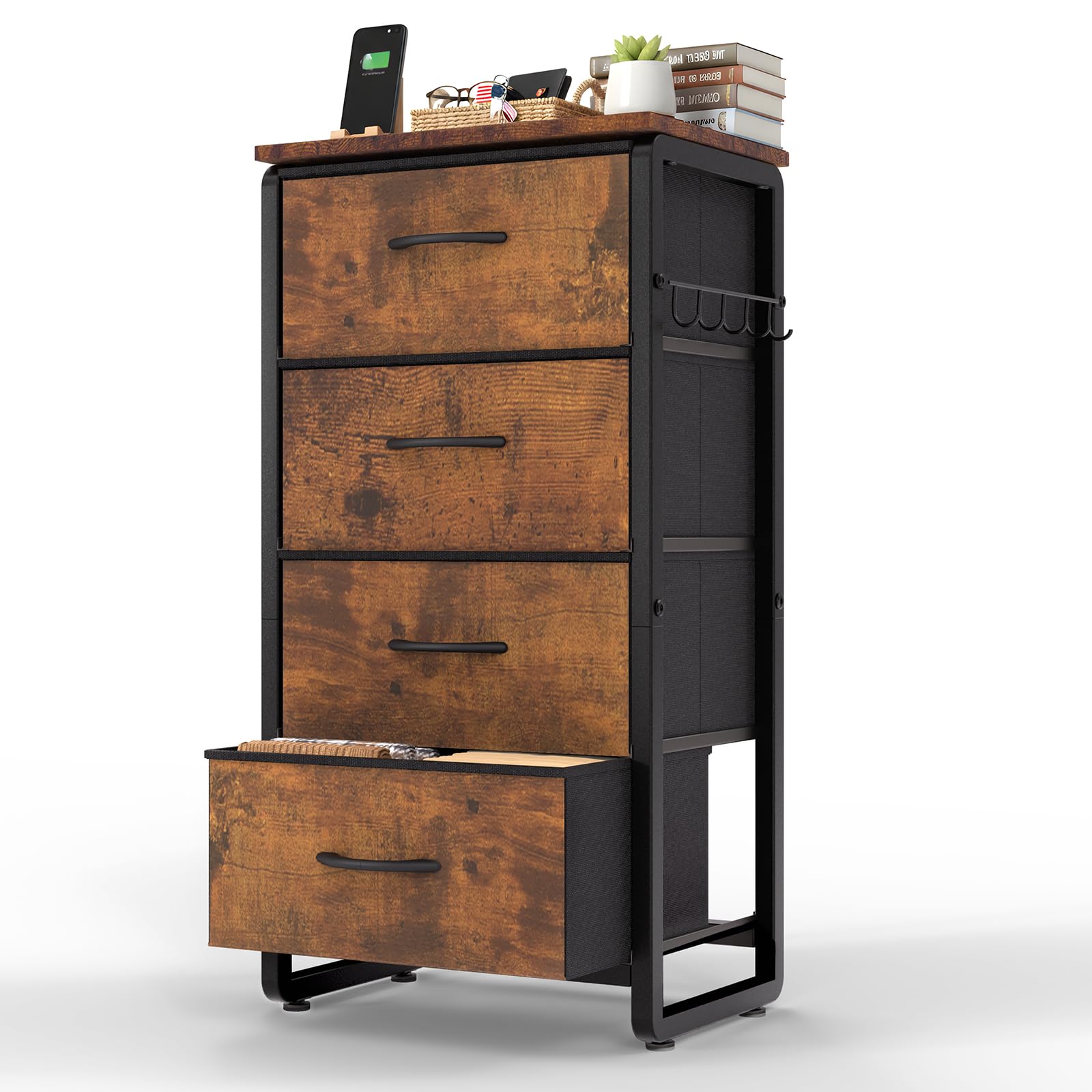 HOKEEPER Kommode | schmal, Sideboard, Chest of Drawers, Holz, für Wohnzimmer, für Schlafzimmer, für Flur, Schwarz