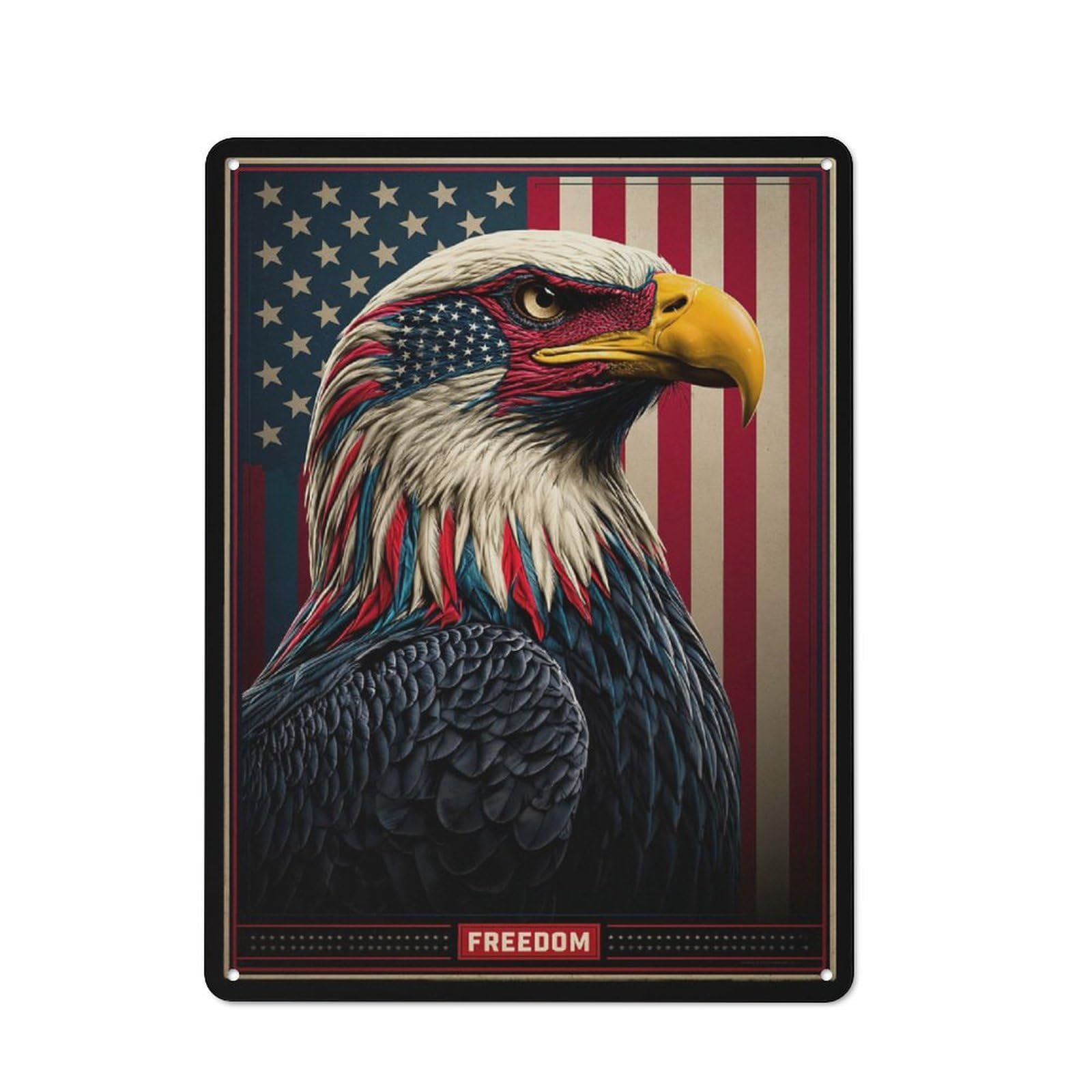 Tin Sign 40x30cm with Patriotic Eagle with American Flag for Garage Wall, Retro-style Decor, for Room Styling Across Garages And Workshops