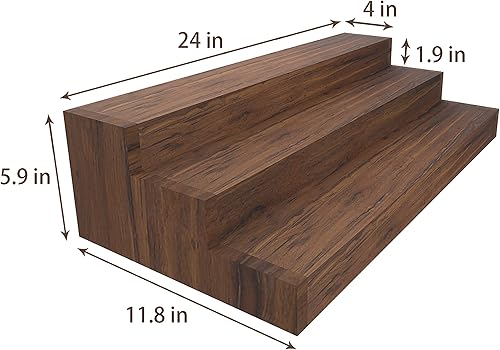 Miniatura 3 de Soporte para botellas de licor, estante de exhibición de botellas de licor de 3 niveles de 24 pulgadas, capacidad para 18 botellas, madera real, no