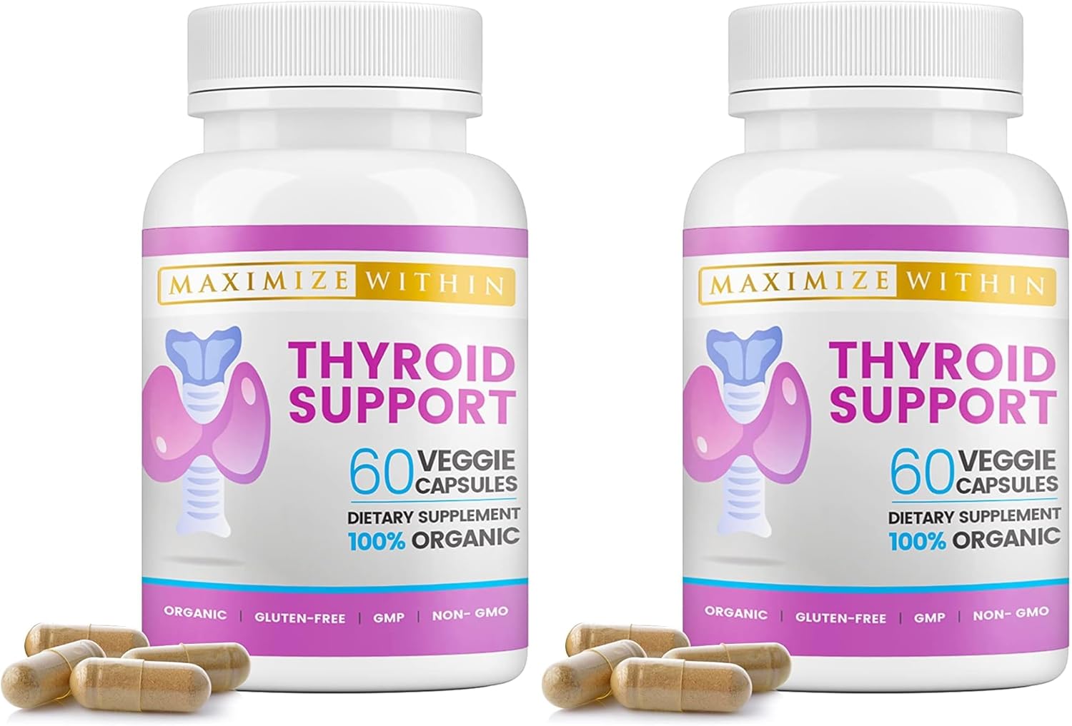 Thyroid Support Supplement for Women & Men - Focus, Mental Clarity & Energy with Ashwagandha Iodine Zinc Kelp Vitamin B12 L Tyrosine Selenium Copper Bladderwrack- 60 Count (Pack of 2)