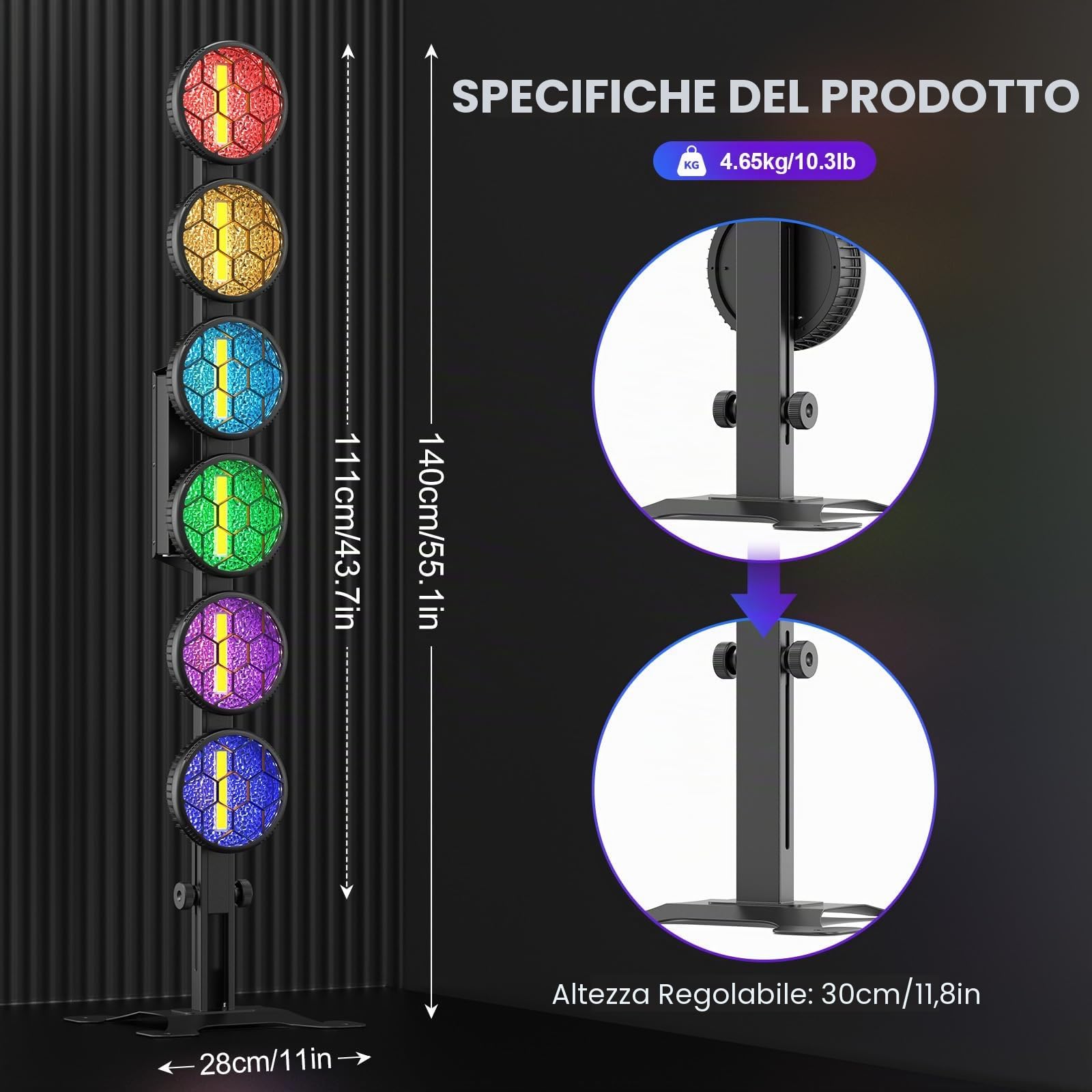Par LED da 300W,RGBW Luce da Palco,6 COB Lineare Vintage Luci Par per DJ,DMX512 & RDM,Faretto RGB LED Illuminazione Discoteca per Feste Bar DJ Matrimonio Concerti Halloween Natale