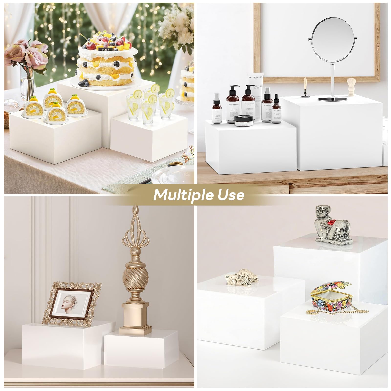 4 Pezzi Espositore da Buffet per Aperitivo, Alzate per Buffet in Acrilico, Alzatine per Allestimenti, Rialzi per Buffet, Supporto Cubico Annidabile per Torte, Dessert, Oggetti da Collezione, Gioielli