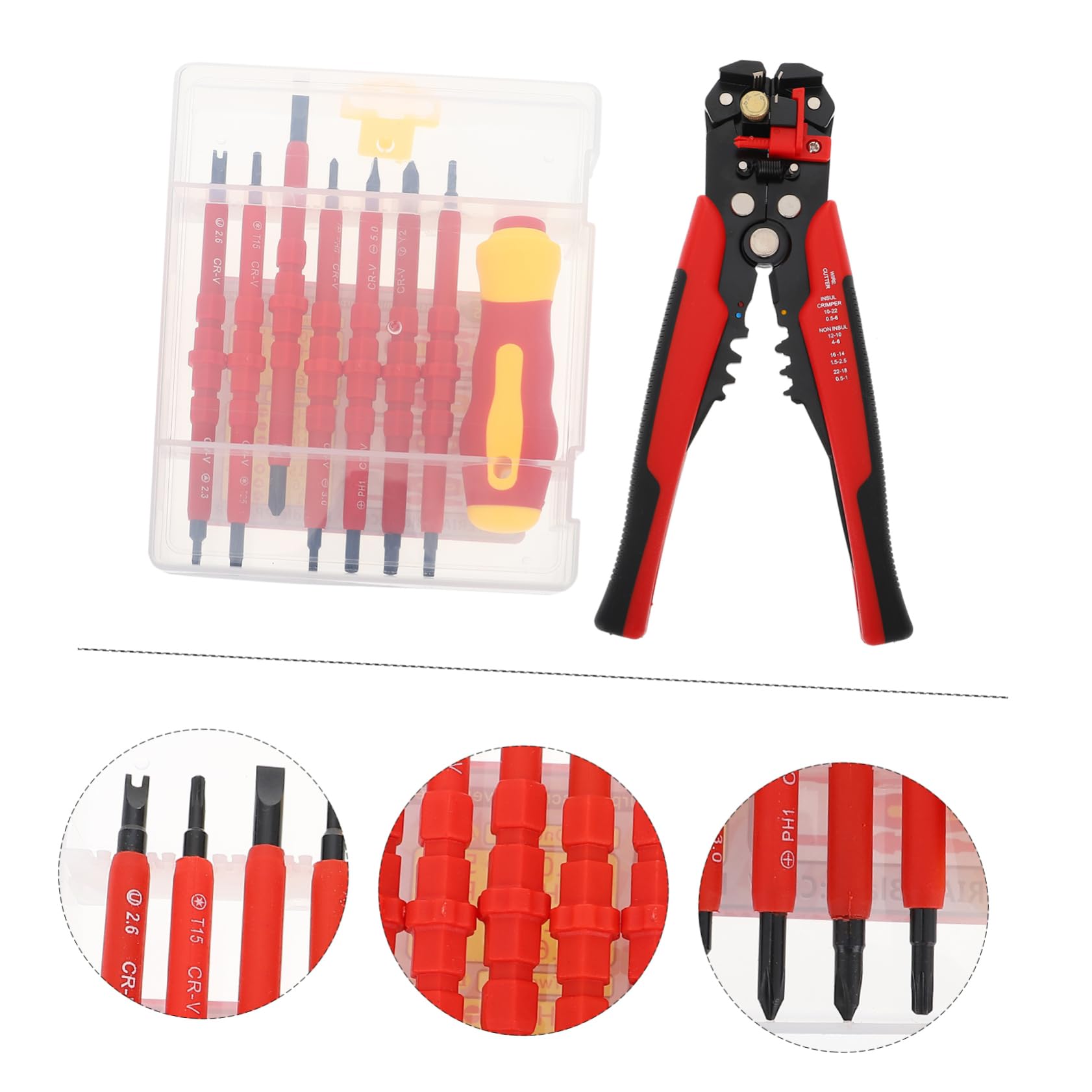 jojofuny 2sets Cacciaviti Isolati e Strumento Per Stripping Fili Kit Per Elettricisti e Utensile Multifunzionale Impugnatura e Componenti Resistenti