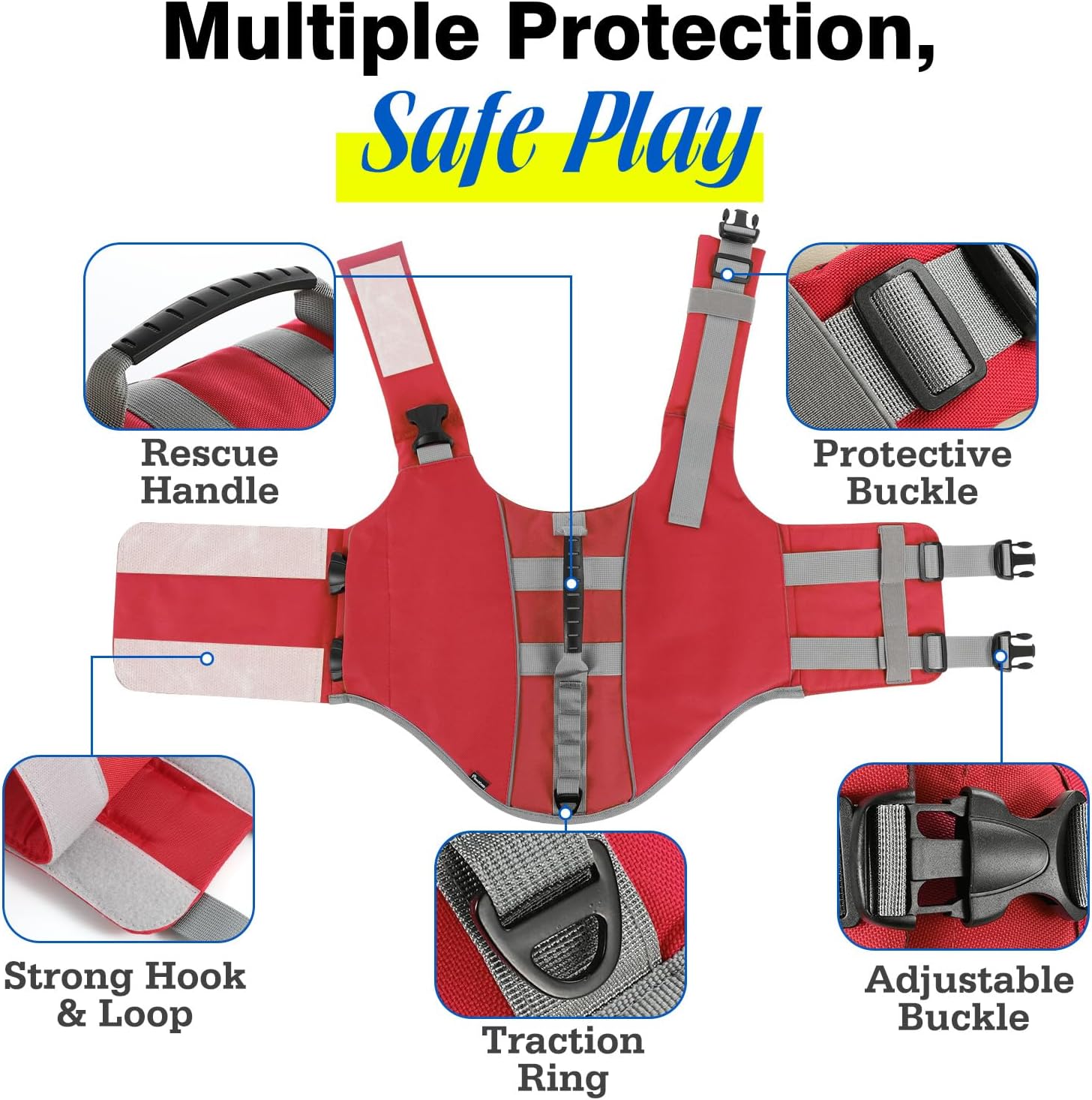 Pawaboo Dog Life Jacket, Reflective Dog Safety Vest Adjustable Pet Life Preserver with Strong Buoyancy & Sturdy Rescue Handle, Ripstop Dog Lifesaver Vests for Swimming, Boating, XL, Red 7 71YpBy1VN0L. AC SL1500