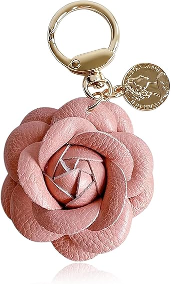 Flower Keychain for Women Leather Bag Charm Rose Purse Charms Floral Purse Accessory Keyring Gift for Mom Wife Sister
