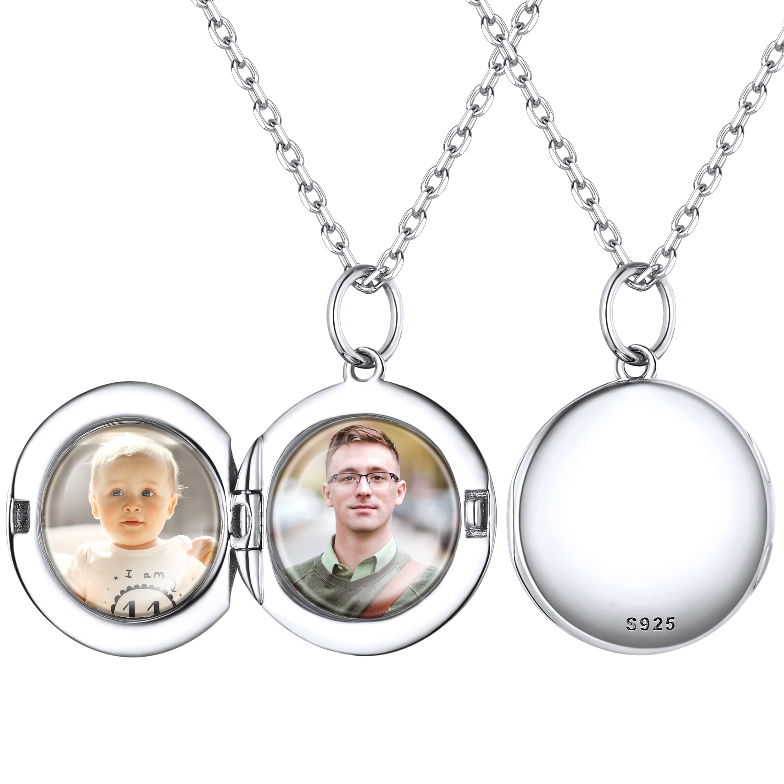 ChicSilver Collana Personalizzata Argento 925 con 2 Foto, Ciondolo Portafoto Personalizzato Argento Oro Rosa Lunga 40/45/55+5cm, Collana Cuore Ciondolo Personalizzato, Idee Regalo