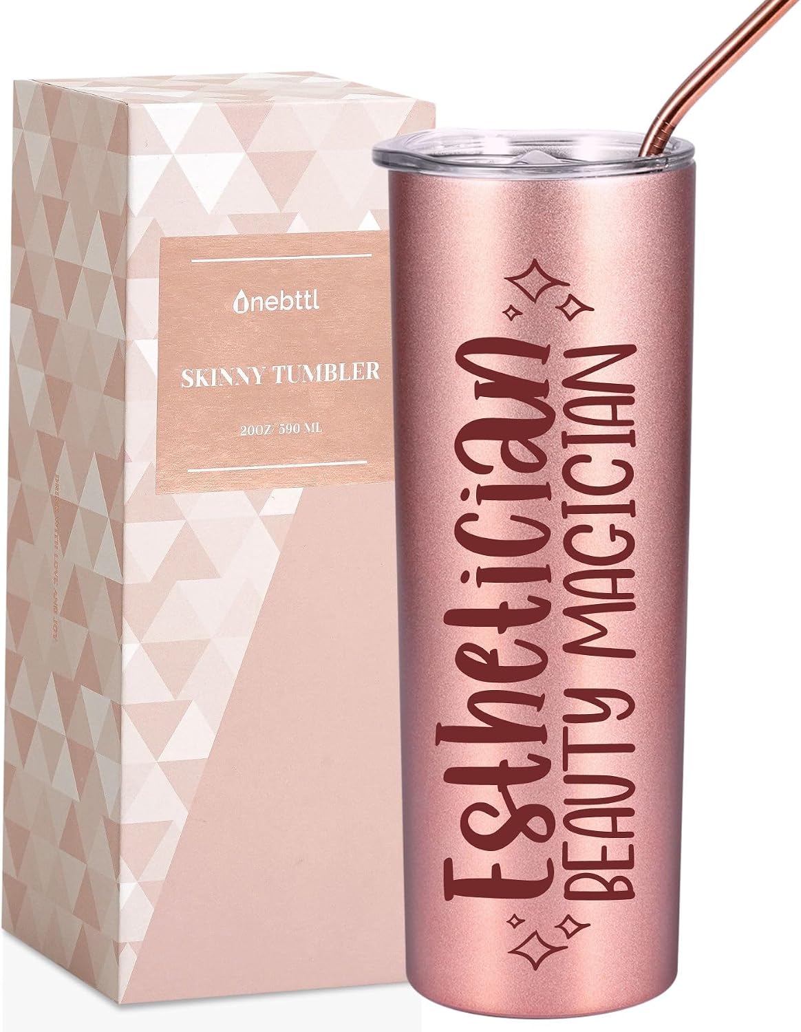 Onebttl Esthetician gifts for Women, Funny Beauty Magic Gifts Esthetician Decor, 20 oz Insulated Stainless Steel Tumbler, Rose Gold