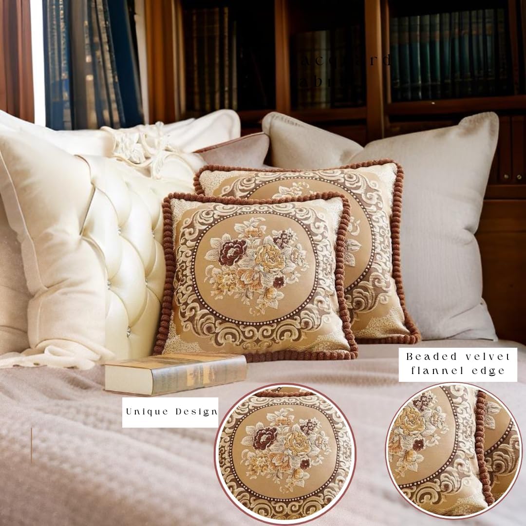 2Pcs 18x18in Pillow Covers Decorative European Jacquard Vintage Stereo Sofa for Home Decor, Sofa Living Room, Couch, Bed. fit 20x20in Inserts(Brown Coffee Beige pack2)