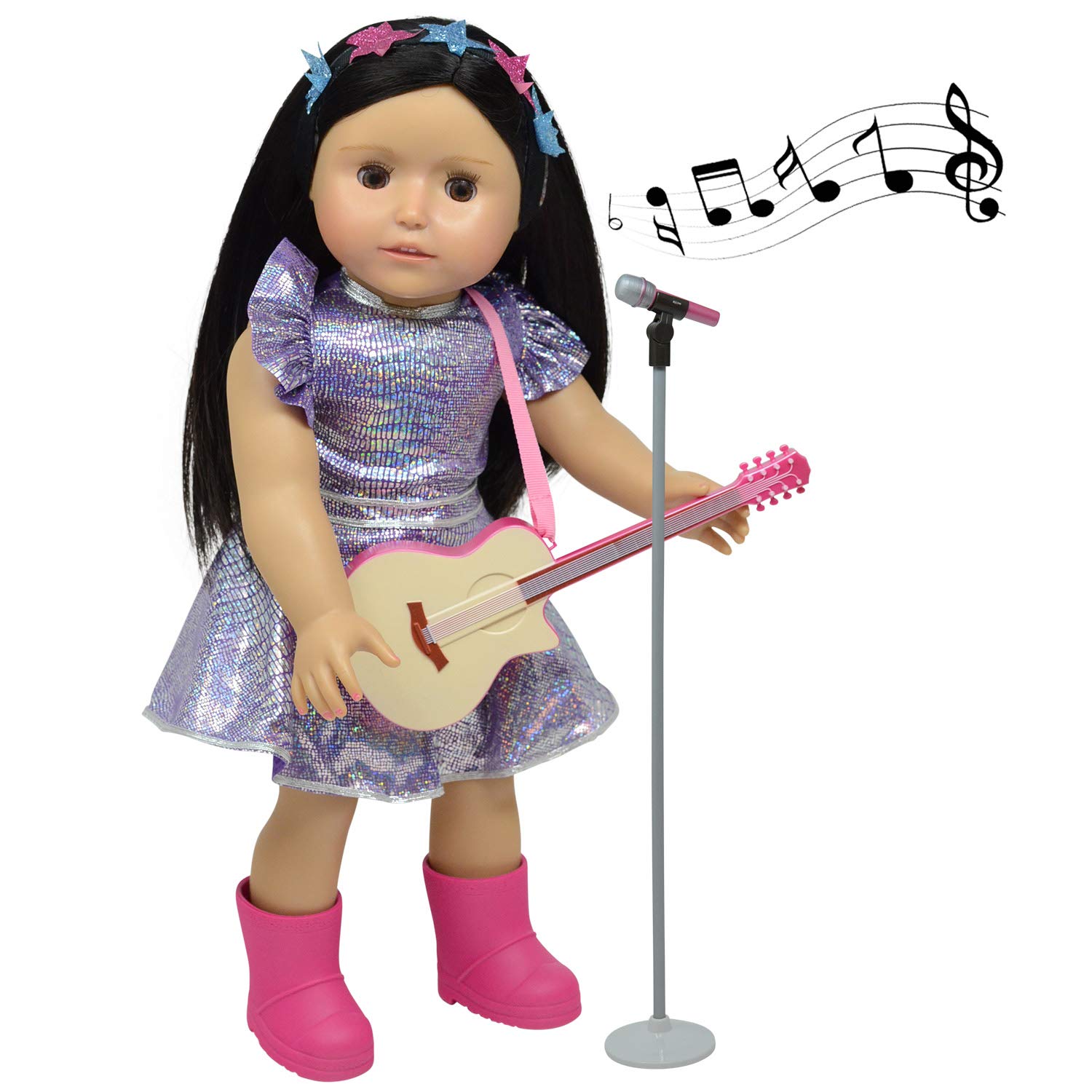 Doll Music Play Set Includes Guitar - Microphone - Sparkle Clothes for Fashion Girl Dolls - Fits 18 Inch/46cm Dolls - Doll Play set - Doll Accessories