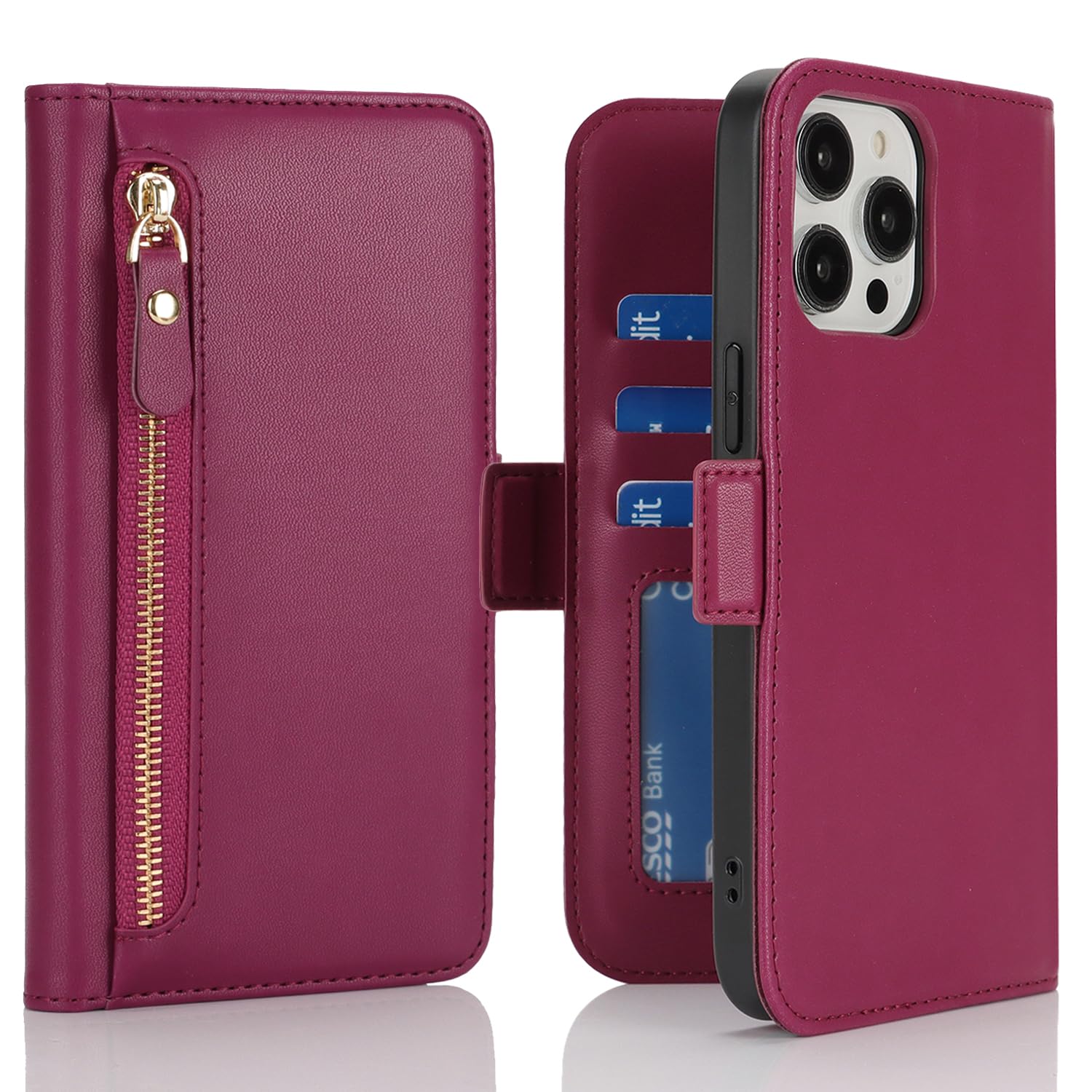Ｈａｖａｙａ for iPhone 15 Pro Max case Wallet with Card Holder Zipper for Women Men PU Leather Flip Folio Credit Card Slots Stand Shockproof Phone Cover(