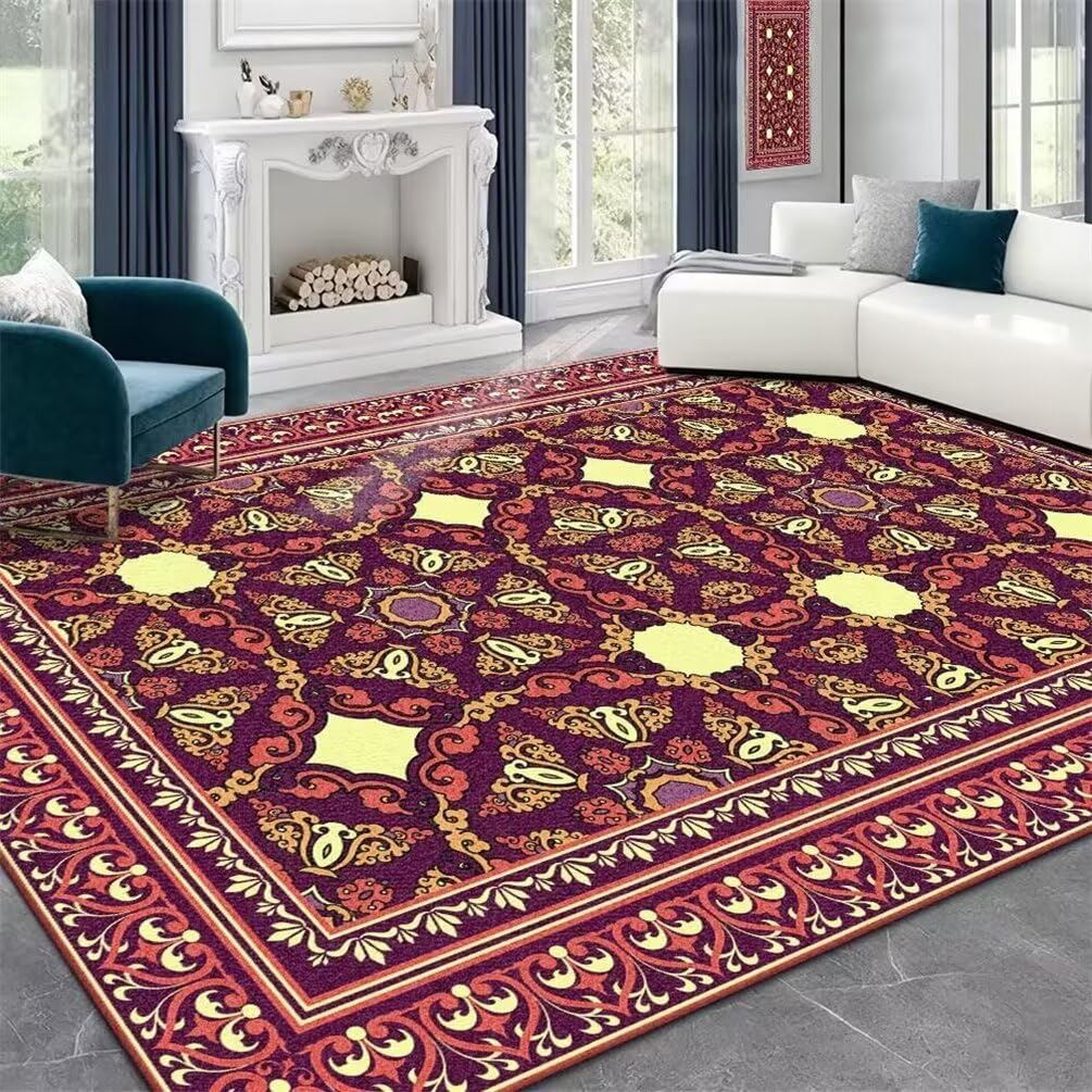 Tapis carré 160x230cm rouge à fleurs pour salon et porte d'entrée protection sol