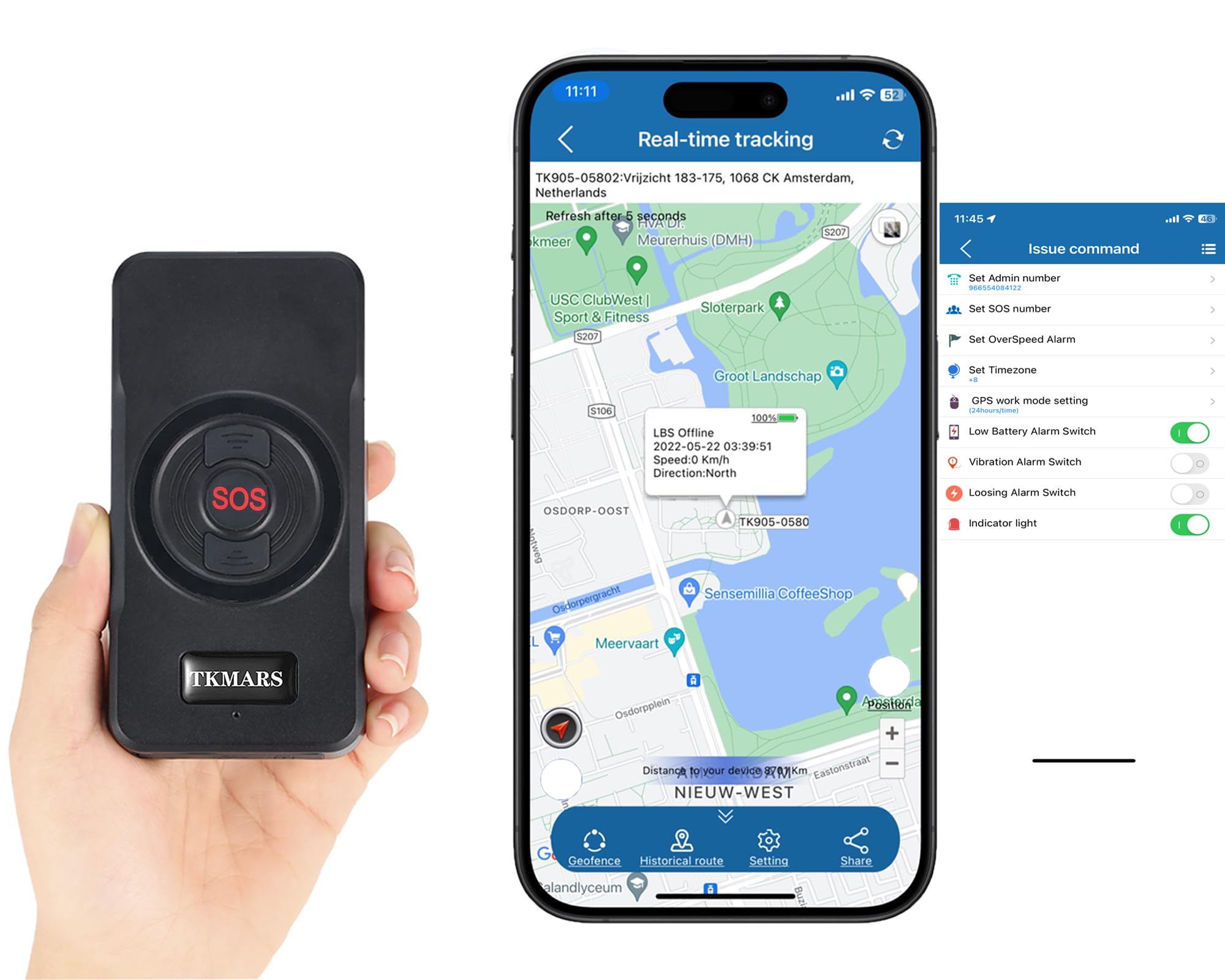 TKMARS Localizzatore GPS per Auto GPS Tracker con APP Conversazione Bidirezionale Tempo di standby 5000 mah con SOS per Aiuto Impermeabile Geofencing Smart Alarm Sensore di Temperatura