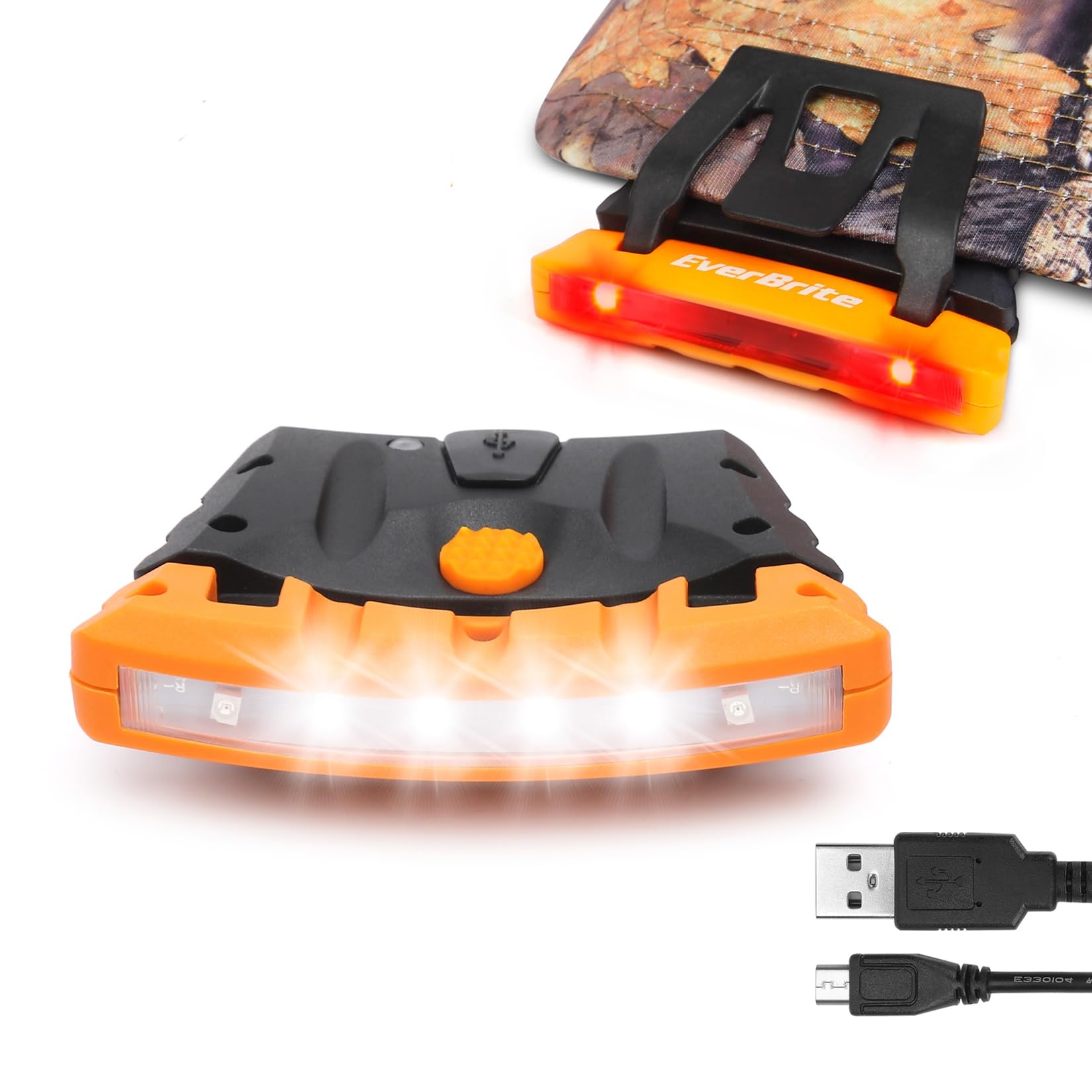 2 Pack Rechargeable Hat Light, Waterproof Clip on Cap Light with Memory Function, Red Light, and Pivoting Head,IPX4 Water Resistant