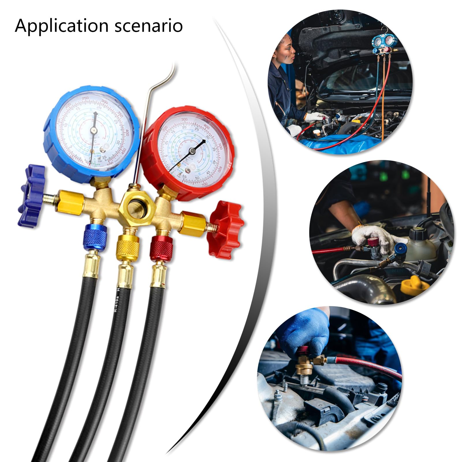 Tubo di ricarica professionale HVAC Set 3 tubi flessibili codificati a colori con valvole per refrigeranti multipli R1234YF R404A