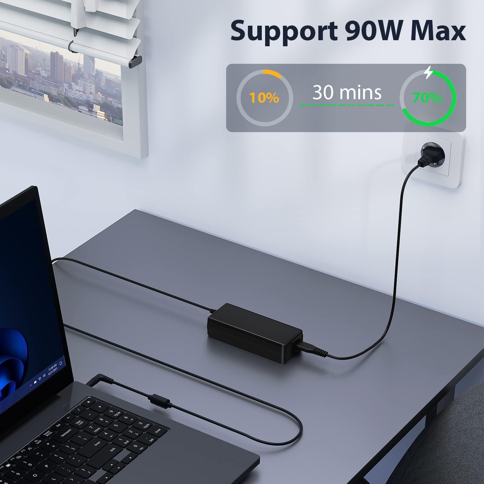 90W Chargeur universel PC Portable pour Ordinateur HP ASUS Lenovo Dell Acer Toshiba Sony Fujitsu MSI Samsung JBL NUC 18.5V 19V 19.5V 20V 4.74A Max Câble d'alimentation avec 15 connecteurs