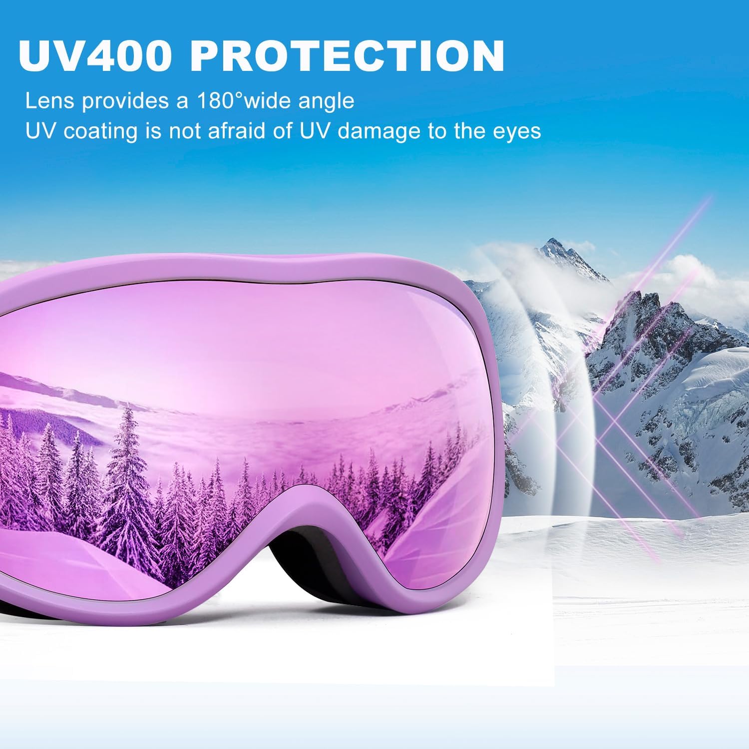 SPOSUNE Kids Ski Goggles, Kids Snowboard Goggles OTG Anti-Fog Snow Goggles for Boys Girls Youth Age 5-14
