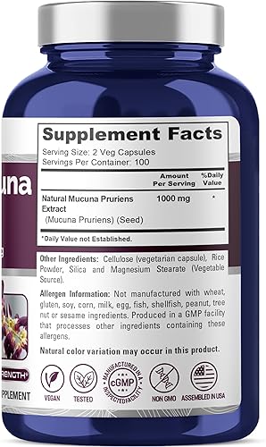 Miniatura 2 de NusaPure Mucuna Pruriens 1000mg 200 cápsulas vegetales (sin OMG, 100% vegetariano, vegano)