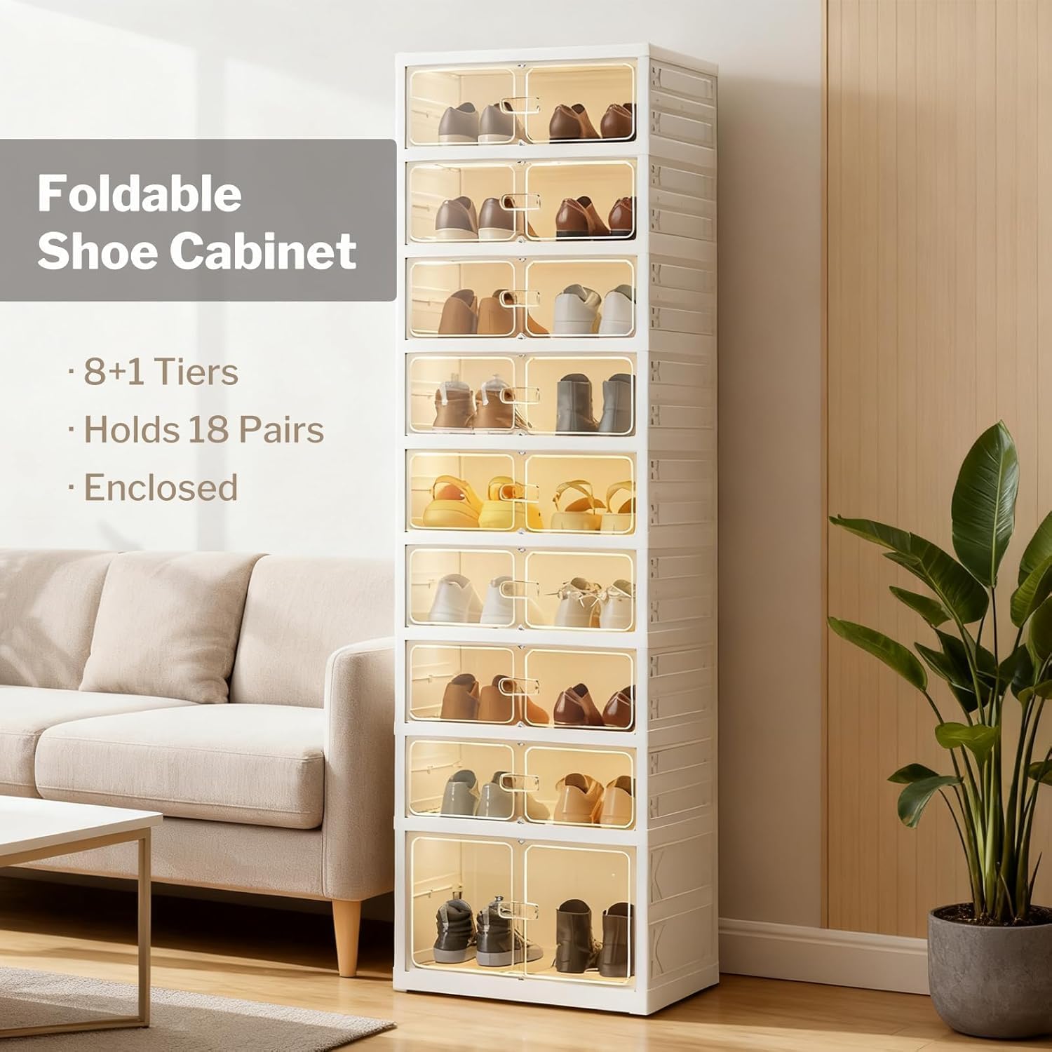 9 Tiers 18 Pairs White Foldable Shoe Rack Organizer,