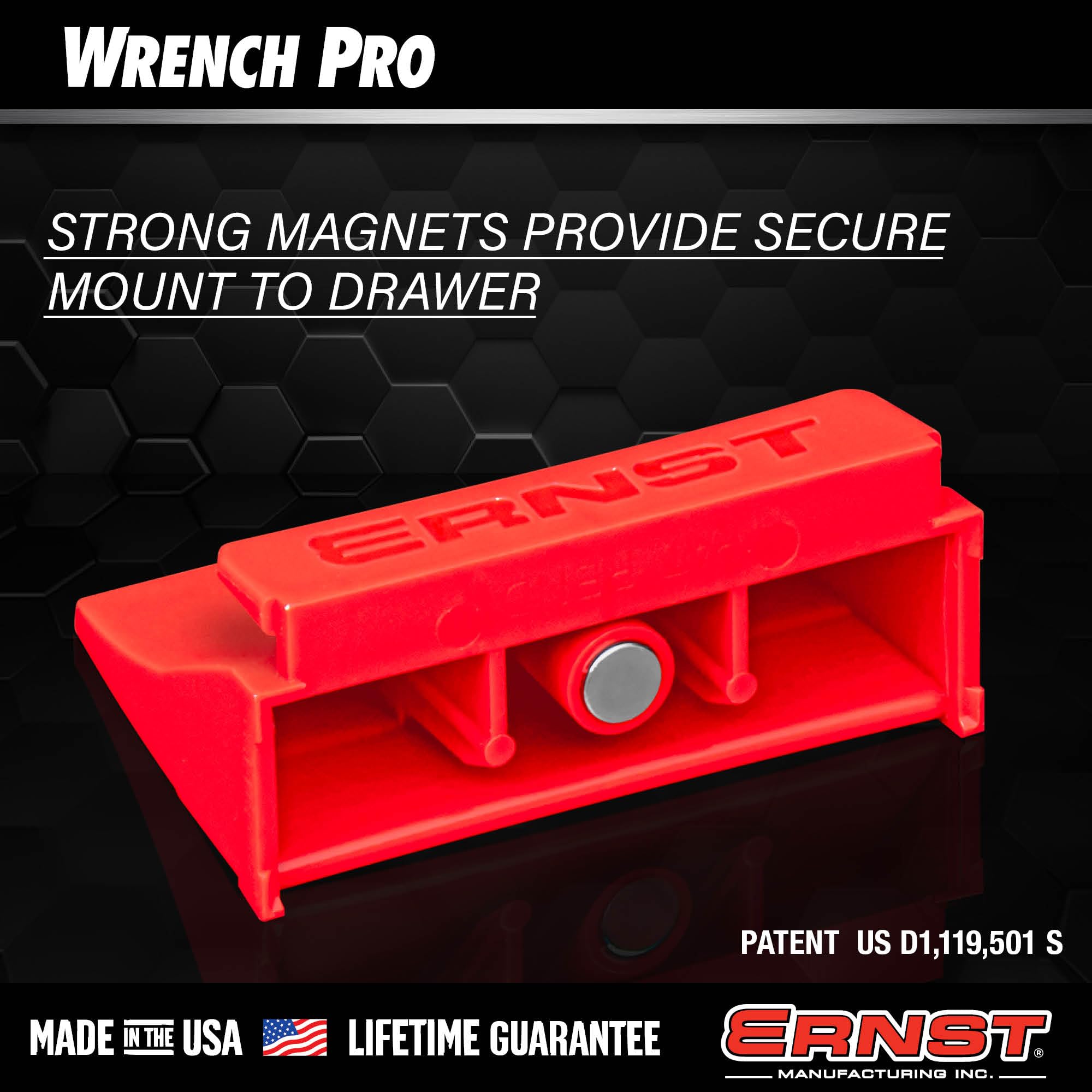 Ernst Manufacturing Wrench Pro - Organizador modular de llaves para 40 herramientas con base magnética, fabricado en los Estados Unidos