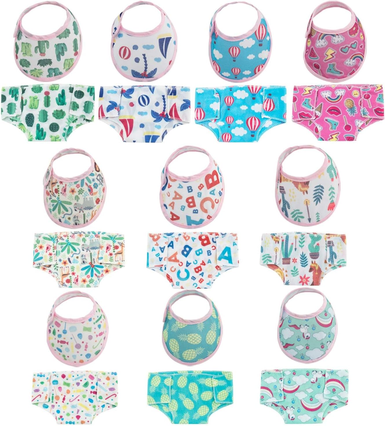 SOTOGO 20 Pieces Doll Diapers Dolls Underwear Doll Bibs for 14-18 Inch Dolls