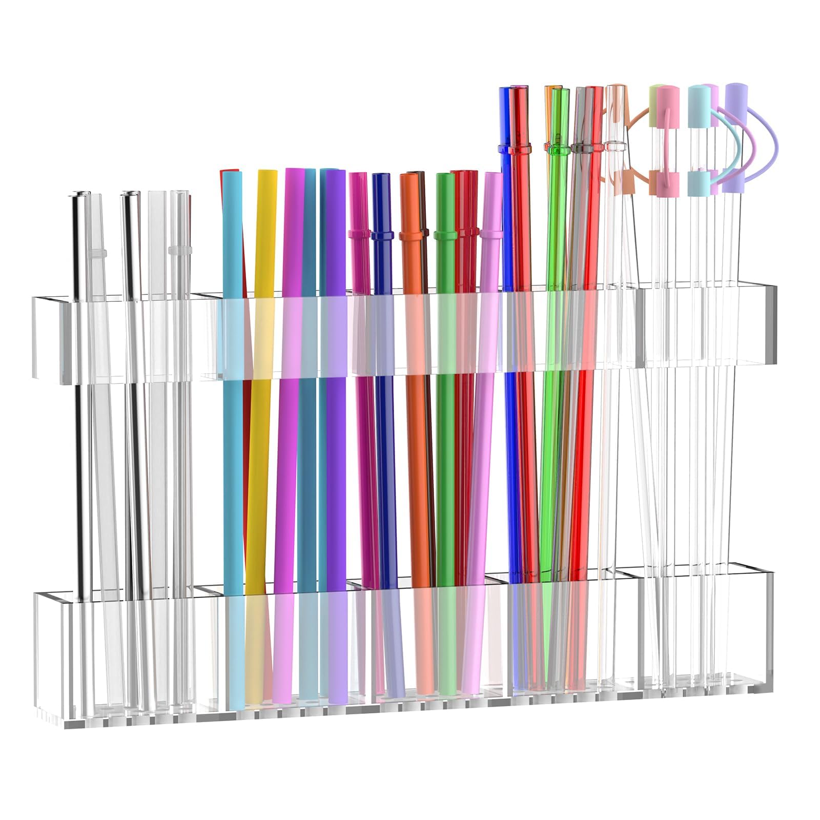 9 5 Large Acrylic Straw Holder for Cabinet Door Reusable Adjustable Two-Part Straws Organizer with Ultra Sticky Adhesive