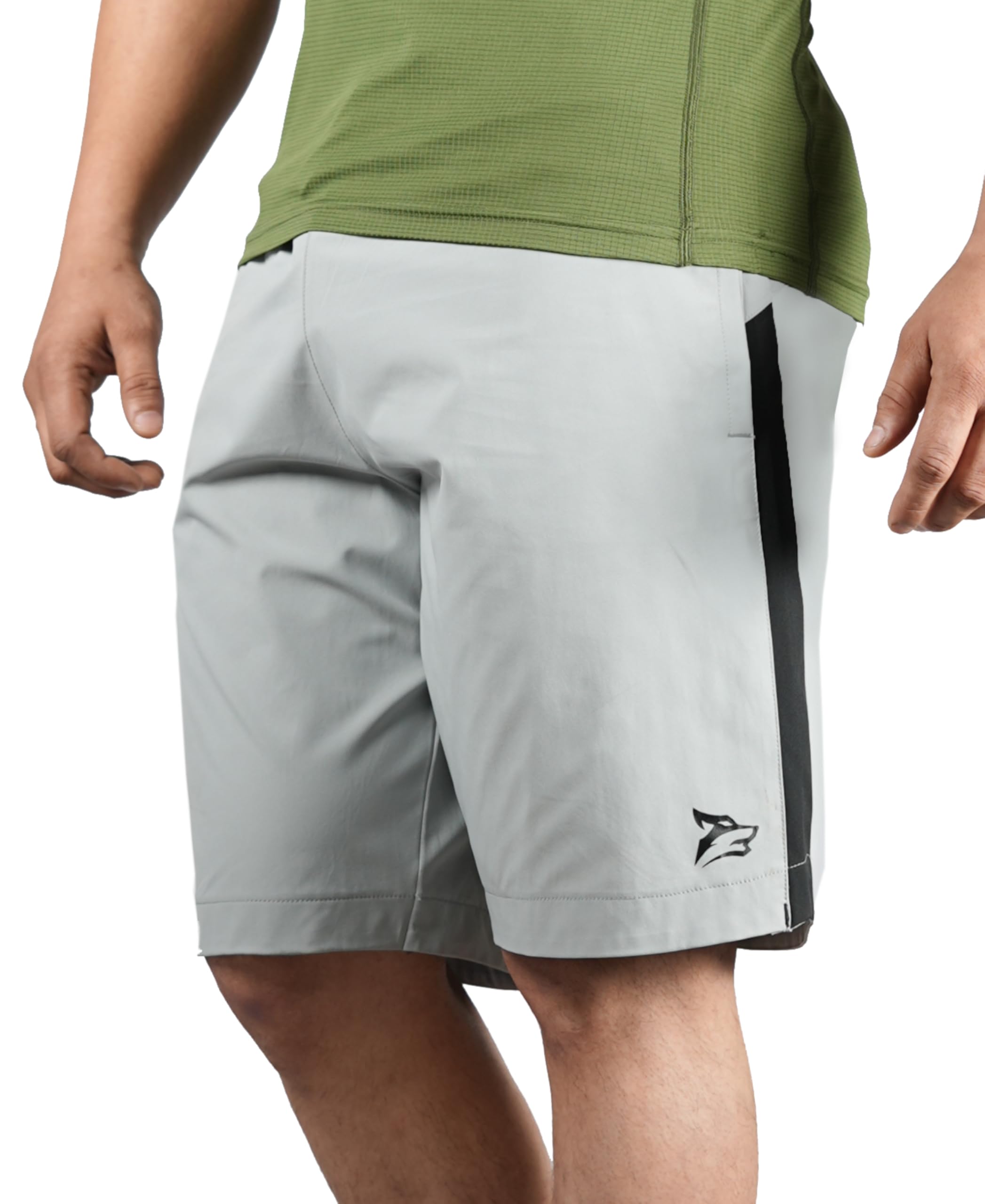 Gym Hound Men's Athletic Performance Shorts, Quick-Dry Fabric, Side Stripe Design, Beige and Black, for Running and Sports-picture-25