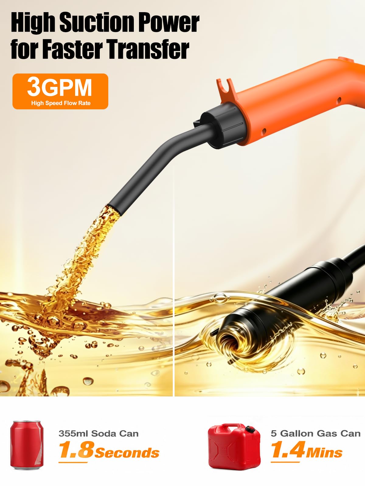 Pompa di trasferimento del carburante, ricaricabile tramite USB, pompa di aspirazione elettrica | Pompa per benzina, diesel e acqua, portatile, a prova di perdite, con tubo, pompa di trasferimento dell'olio ultra veloce