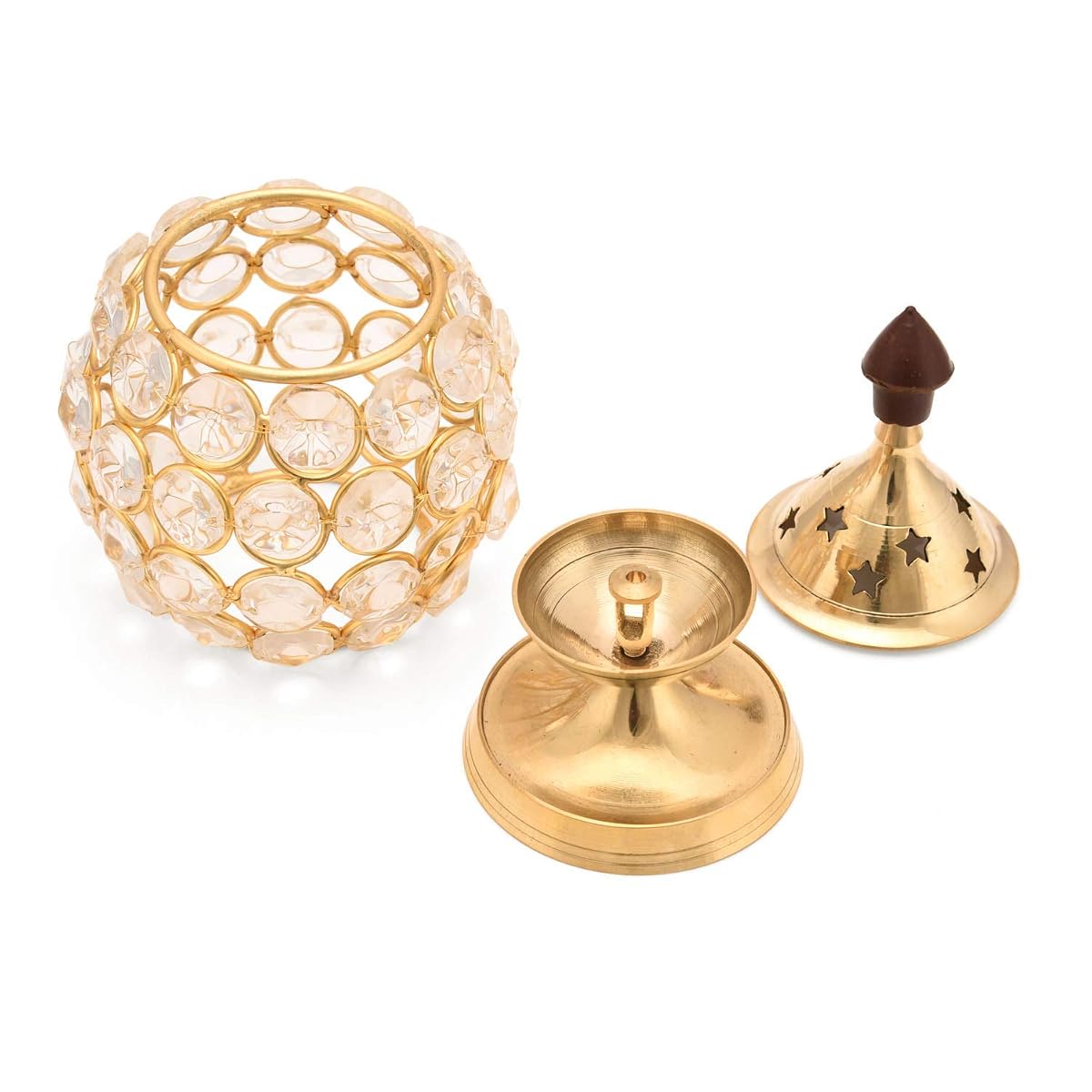 Collectible India Brass Akhand Diya for Puja | Diwali Diyas Crystal Oil Lamp ,
