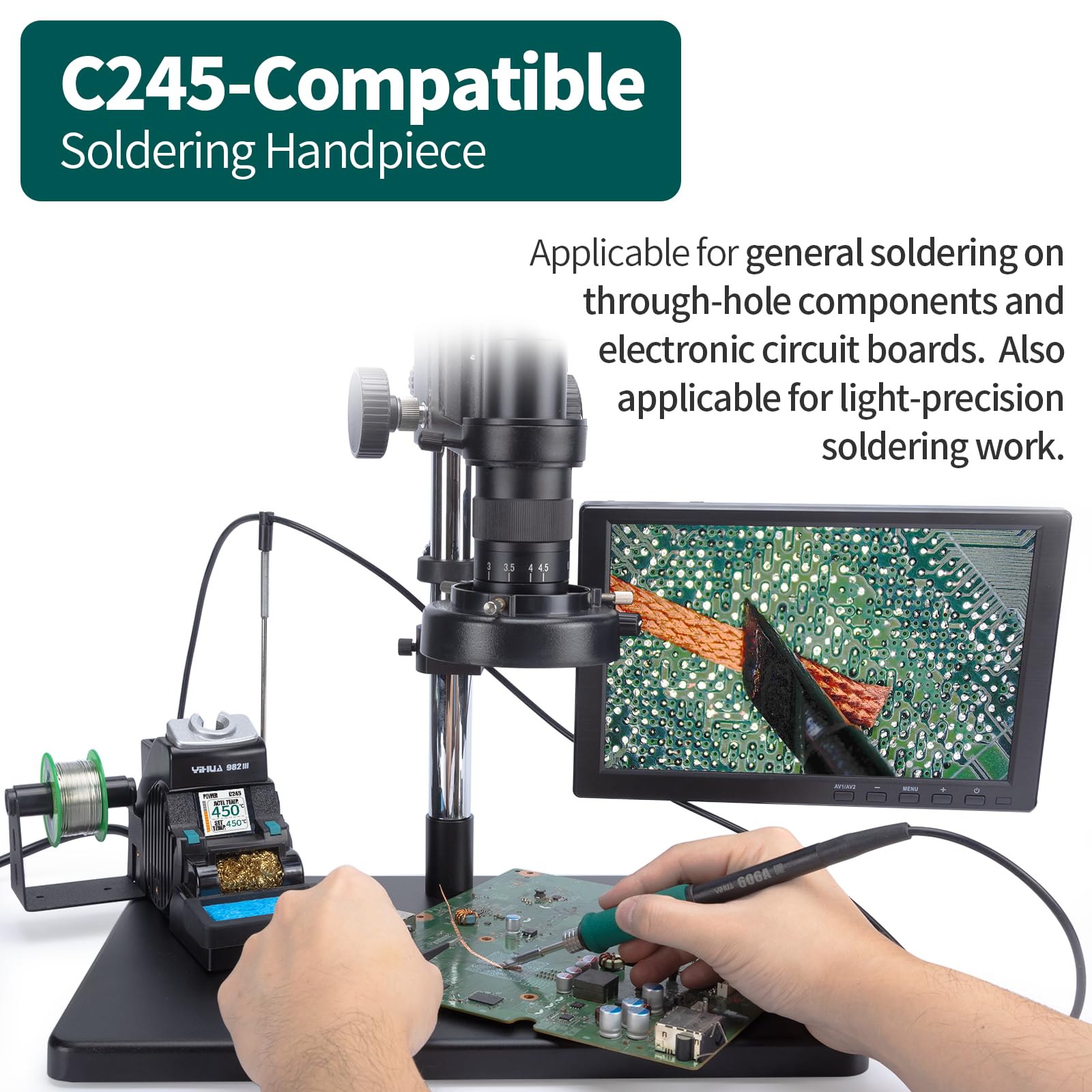 YIHUA 982-III Precise Soldering Station Kit C245, Compatible with 3 Soldering Points C245, Lead-free Solder Wire, Sleep Mode, Auto Standby, Point Change Slots, Full Colour Display