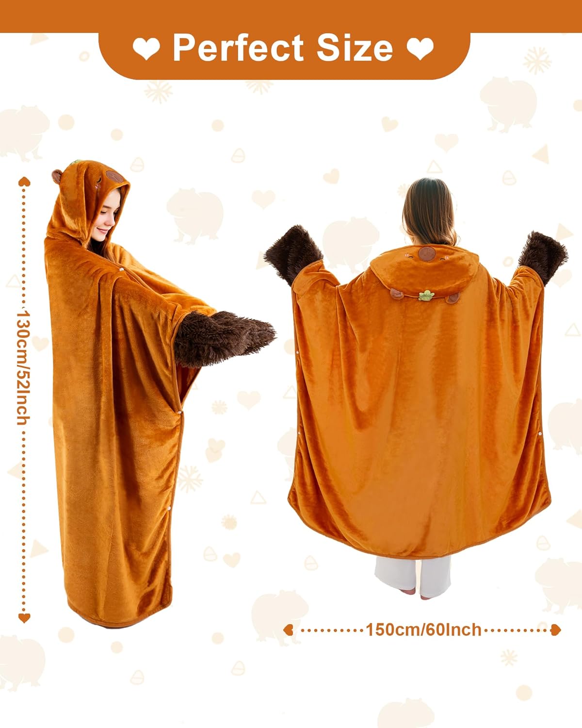 Wearable Hooded Blanket for Adults Soft Warm Cozy Plush Flannel Throw & Sherpa Hoodie Cloak Wrap Gifts for Adults - Image 4