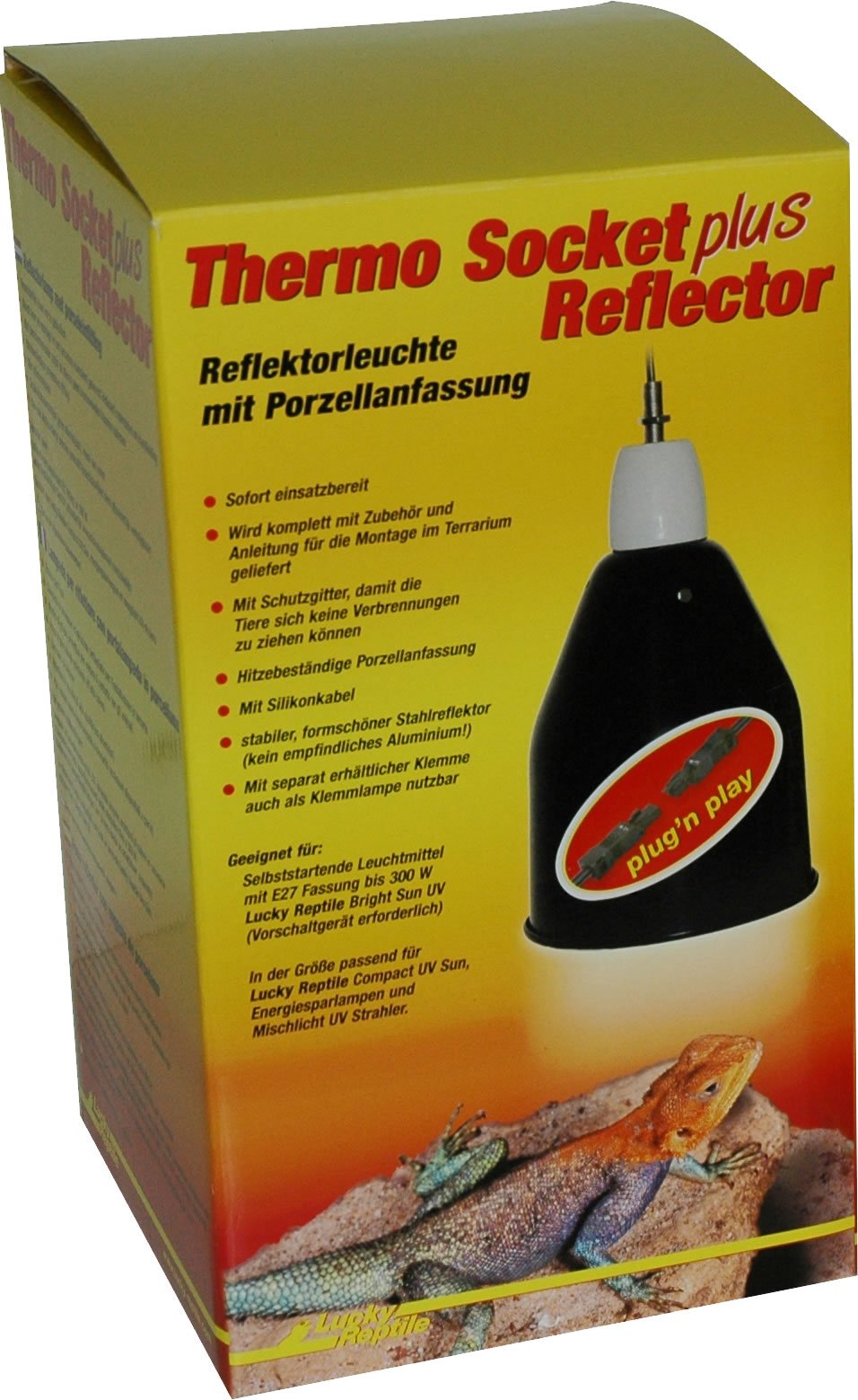 Lucky Reptile HTRP-2 Thermo Socket Plus Reflector groß mit Steckverbindung, Reflektorleuchte mit Porzellanfassung Anschlussfertig