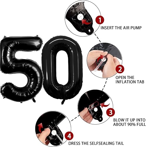 Miniatura 3 de Globo de 50 números negro de 40 pulgadas, globos grandes de Mylar para hombres de 50 años, decoraciones de fiesta de cumpleaños, bodas,