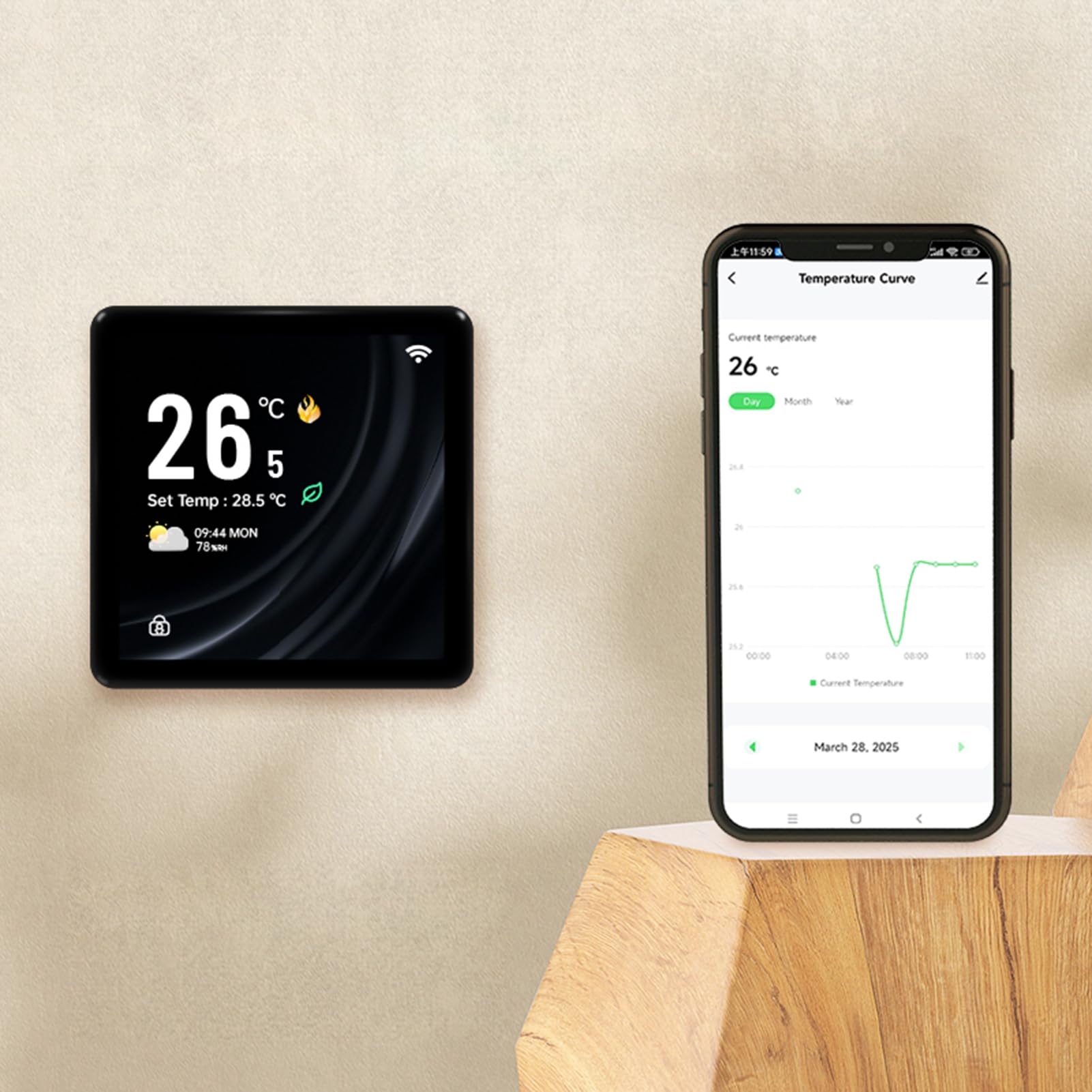 Marhynchus Inteligentny Termostat WiFi, 4-calowy Regulator Temperatury z Ekranem Dotykowym z Wbudowanym Czujnikiem i Cotygodniowym Programowaniem Elektrycznego Ogrzewania Podłogowego Home (BLACK)