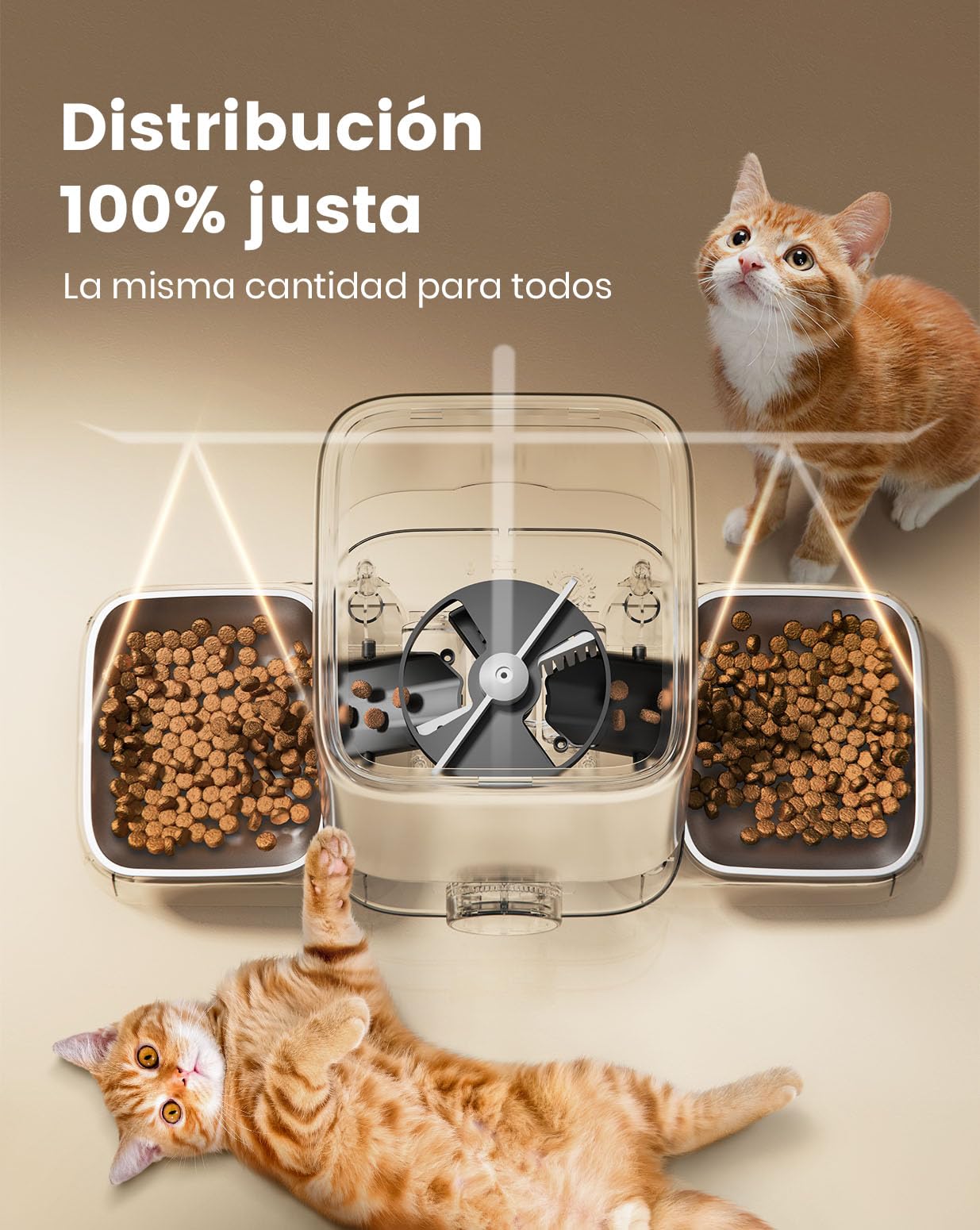 oneisall Comedero automático para Gatos 2 Tazones, 5L Comedero para Gatos con un botón Fácil Operación, dispensador de Comida Seca