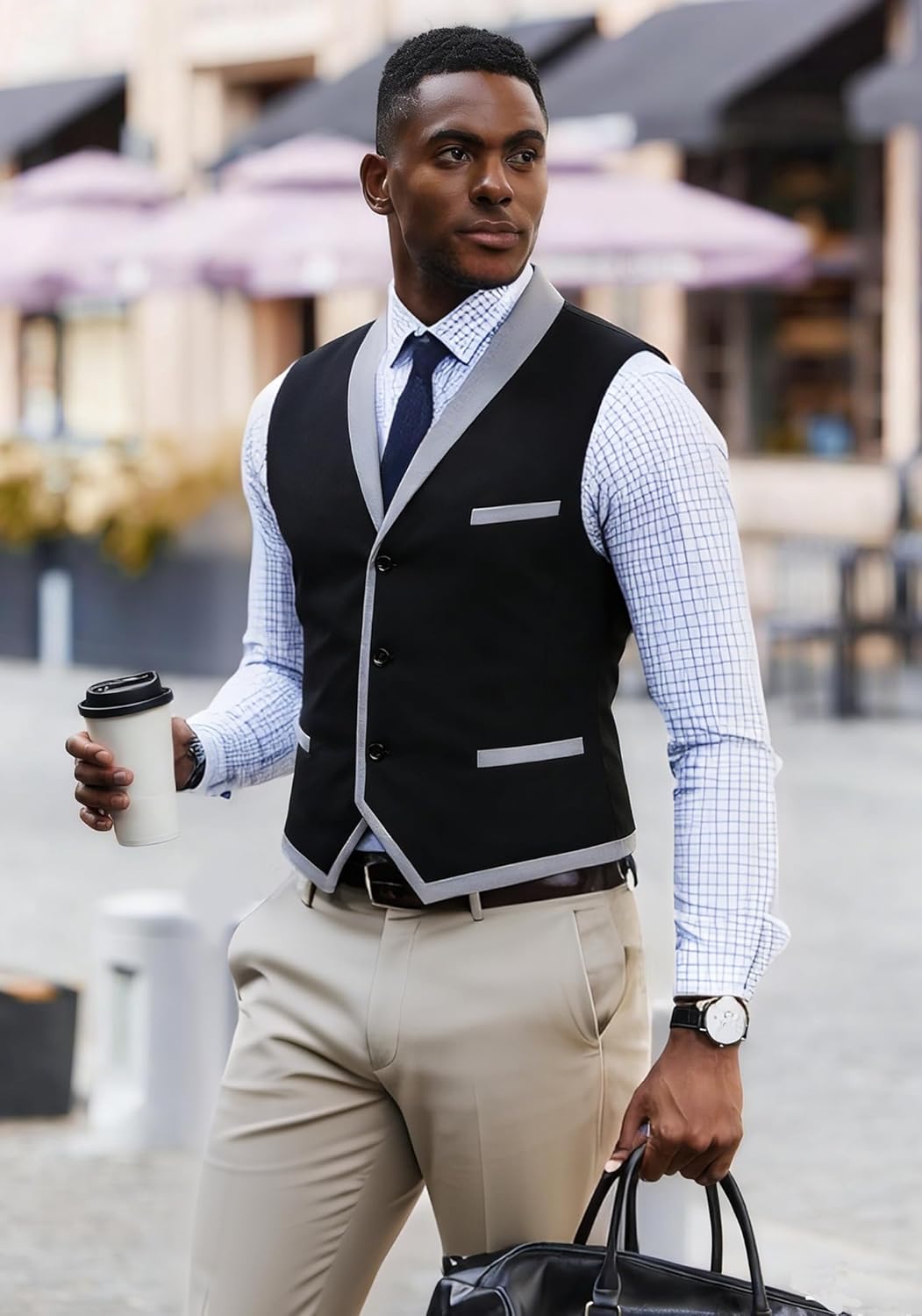 COOFANDY Men's Suit Vest Slim Fit Formal Business Dress Vest Casual Wedding Waistcoat - Image 3