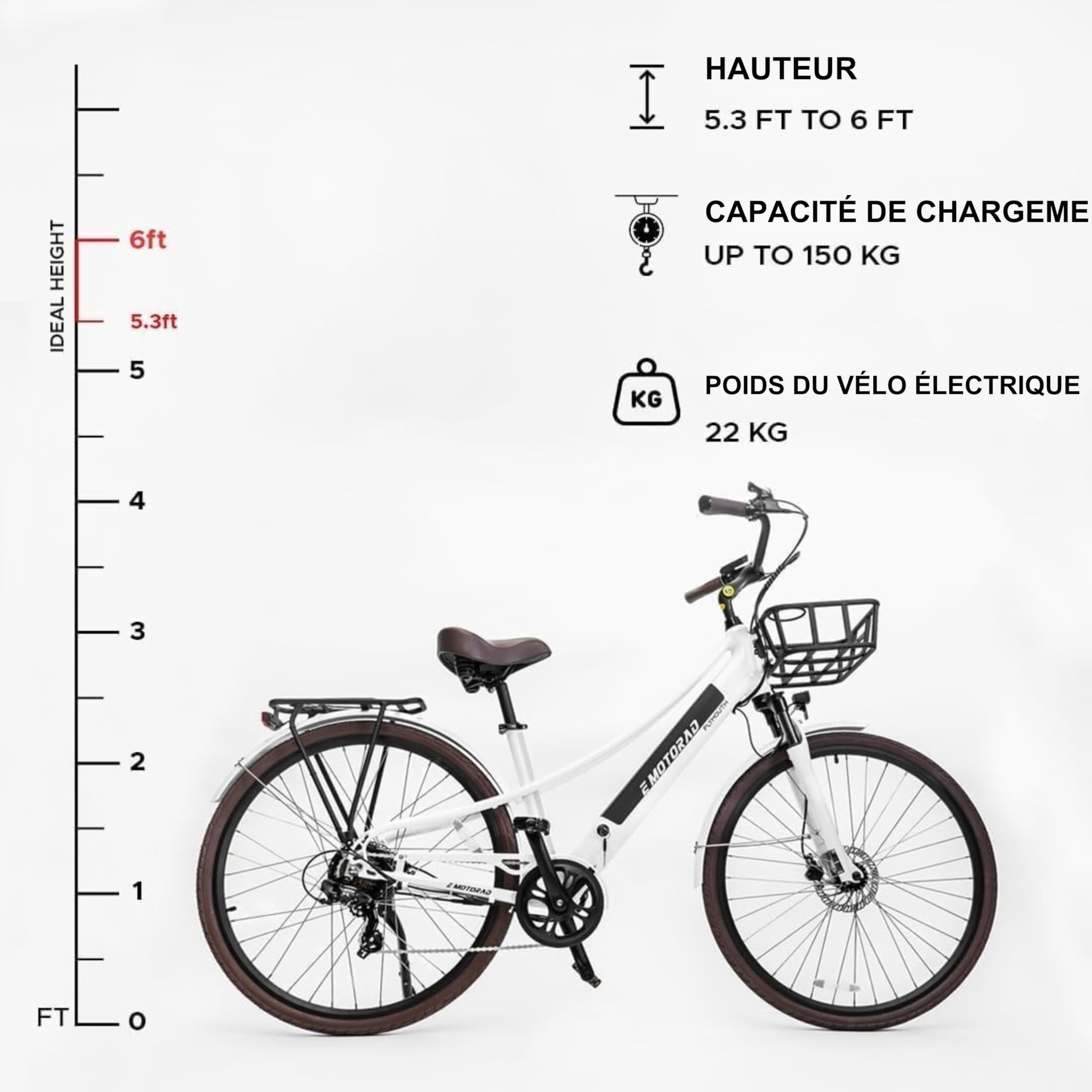 EMotorad Plymouth - Vélo Électrique Urbain pour Adultes - Pneus CST 700x40C - Moteur 36V 250W - Batterie Amovible 420 Wh - Cadre Bas en Aluminium - 5 Niveaux d’Assistance