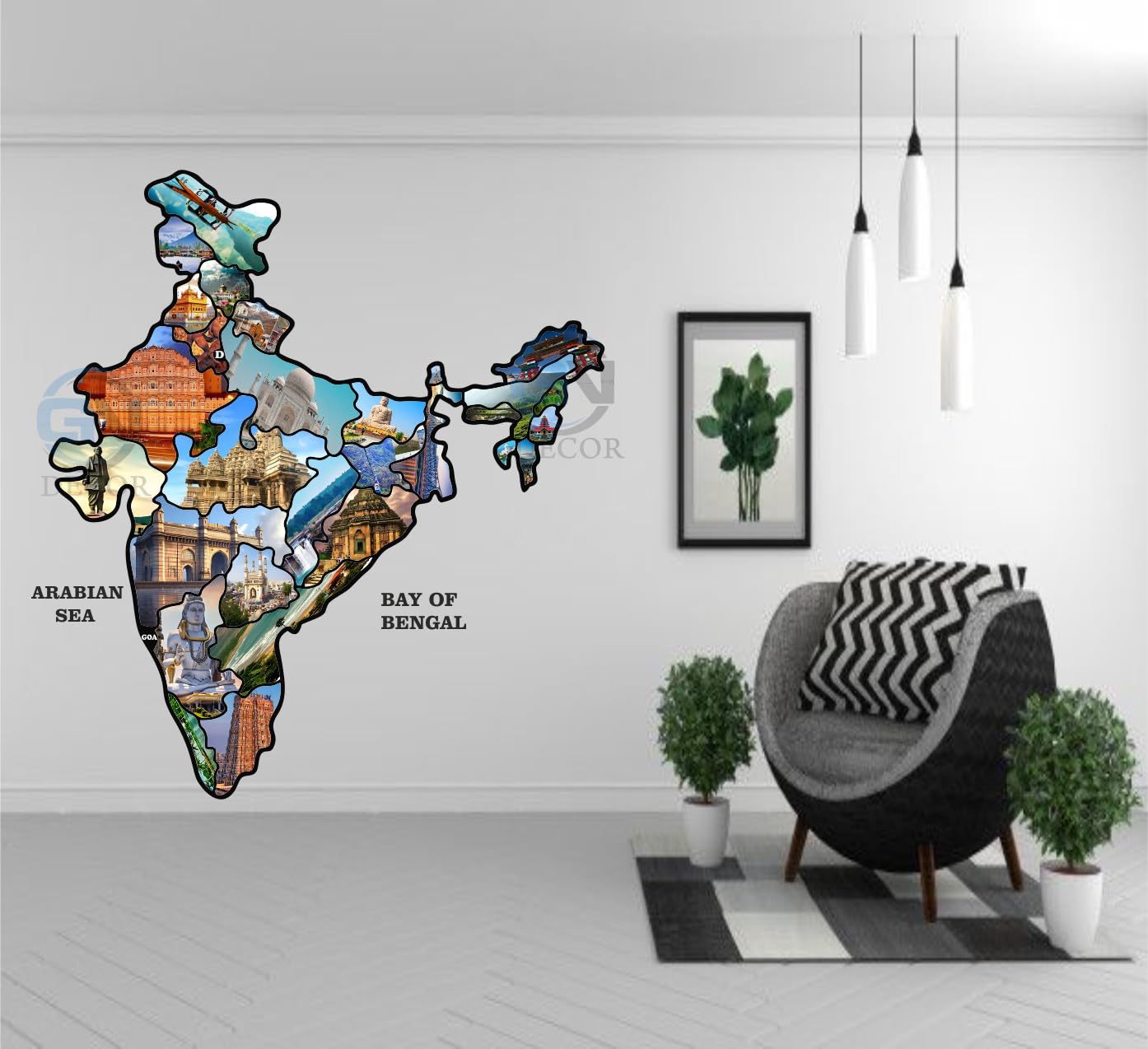India Map Wall Sticker – Colorful Indian Monuments Vinyl Decal for Home, Office, Living Room, Study & Classroom Decoration (24 x 22 Inch / 60 x 55.8 cm)-image-34