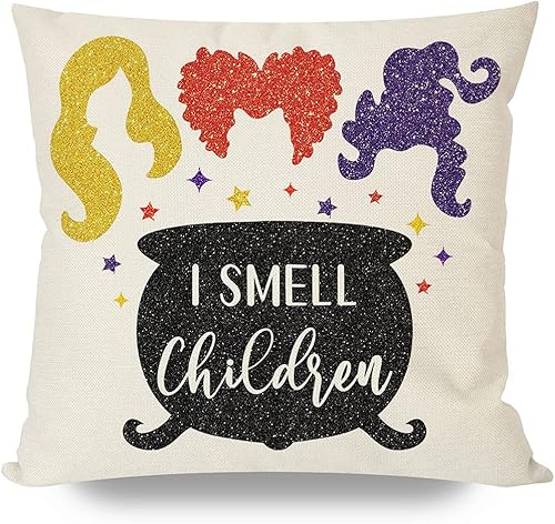 Miniatura 6 de PANDICORN Hocus Pocus - Juego de 4 fundas de almohada de Halloween de 20 x 20 pulgadas, diseño de Sanderson Sisters I Smell Children Amuck Fall