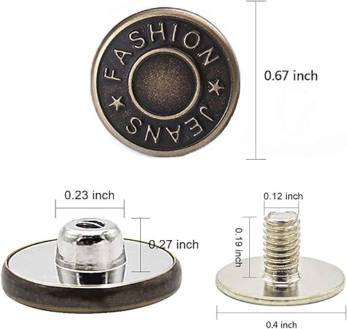 Miniatura 4 de GIYOMI 17mm Kit de reemplazo de botones para jeans sin costura con base metálica, 12 juegos de botones metálicos removibles sin clavos de 17 mm, kit