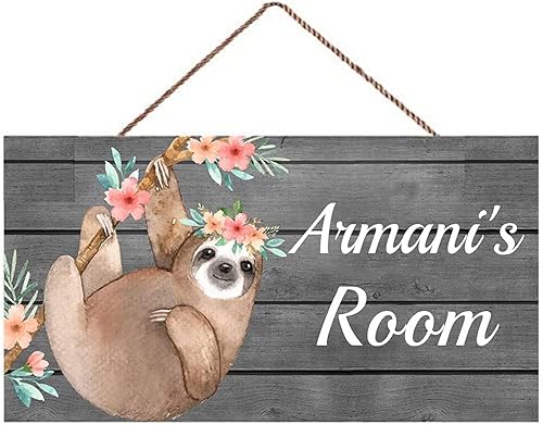 Letrero personalizado de perezoso floral para habitación de niños, niñas, cueva, dormitorio, decoración de pared, nombre personalizado, cuarto de