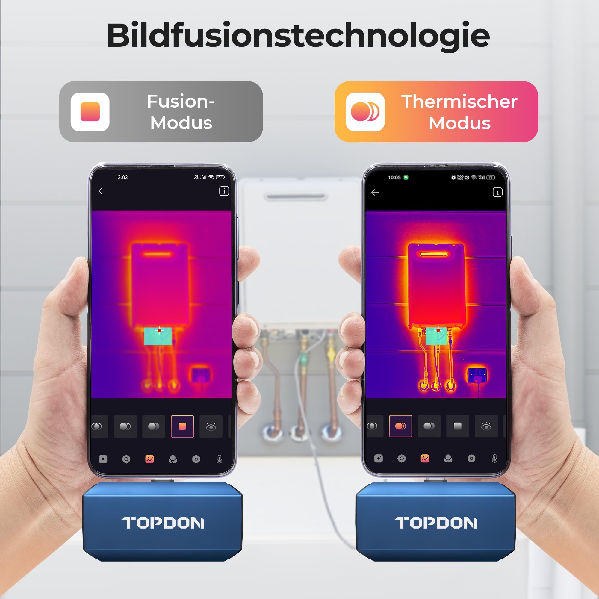 TOPDON TC001 Plus Wärmebildkamera Android, 512x384 TISR-Auflösung mit Visueller Kamera, –20°C~550°C Temperaturbereich, 25Hz Bildfrequenz, Dual-Objektiv Wärmebildkameras für Smartphone,Tablet und PC