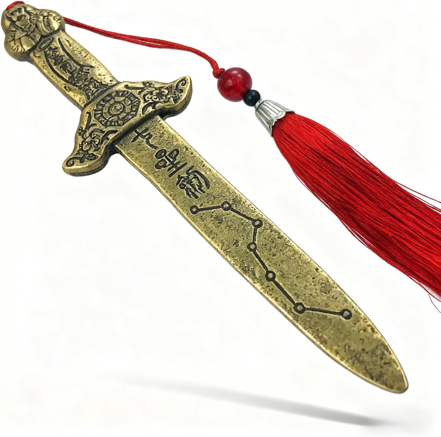 RCWG Chinese Feng Shui Sword. Seven-Star Antiquing Protection Sword, I Ching Good Luck Sword with Red Tassel for Wealth, Success, Health, Safety. Home Office Decoration, Feng Shui Decor