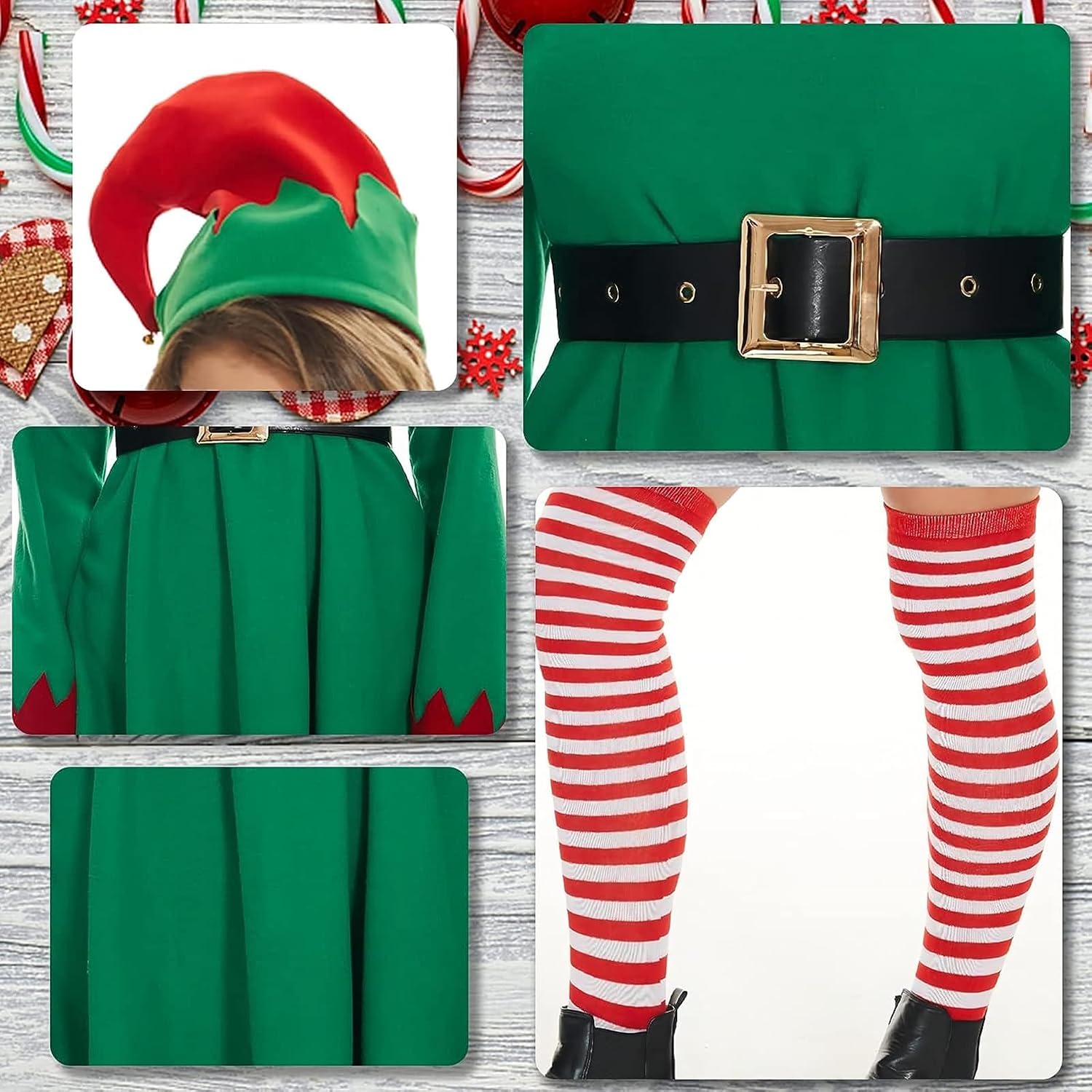 Weihnachtselfen-Kostüm-Set Für Damen, Herren & Kinder – Inkl. Oberteil, Hose, Hut, Gürtel & Beinwärmer