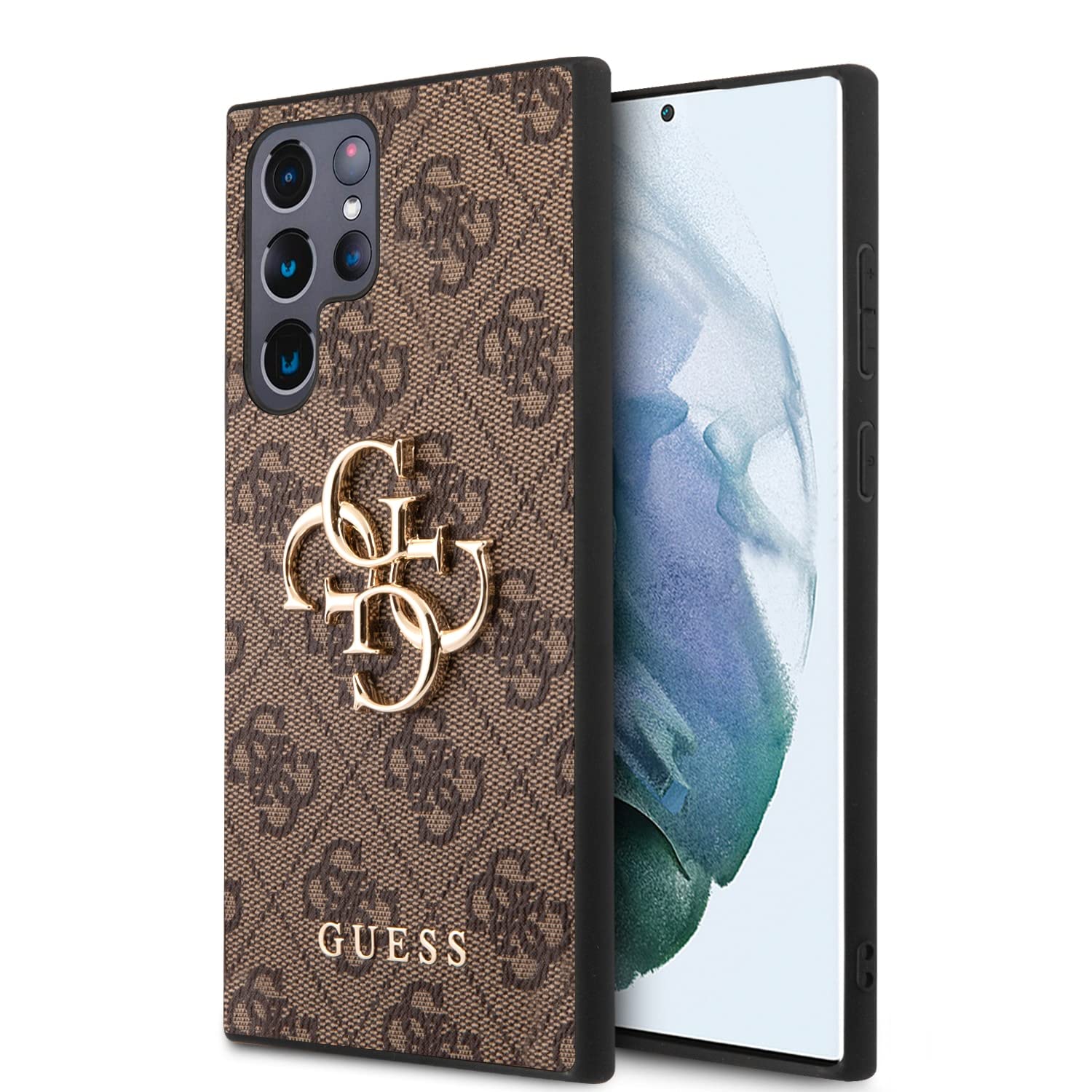 Guess GUHCS22L4GMGBR - Custodia per S908 S22 Ultra Marrone 4G Big Metal Logo