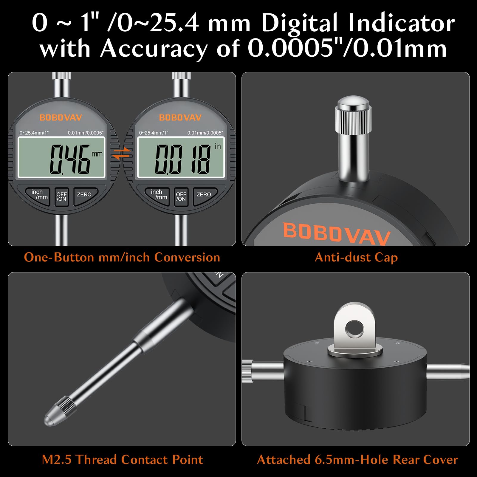 Medidor de alineación de sierra de mesa con indicador de esfera digital de 0.0005 pulgadas, varilla de 18 cm, se adapta a 19 mm + con ajuste de tornillo, barra de aluminio mecanizado CNC