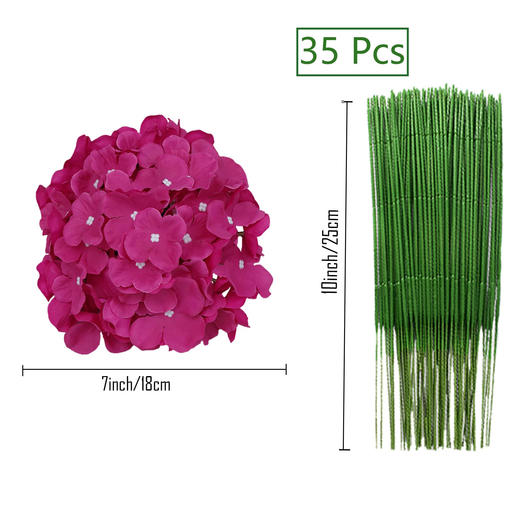 FagusHome 35 Pcs Silk Hydrangea Heads Artificial Flowers Heads with Stems Fake Hydrangea Flowers Head Diameter 7 Inches for Home Wedding Décor (Deep Rose) - Image 2