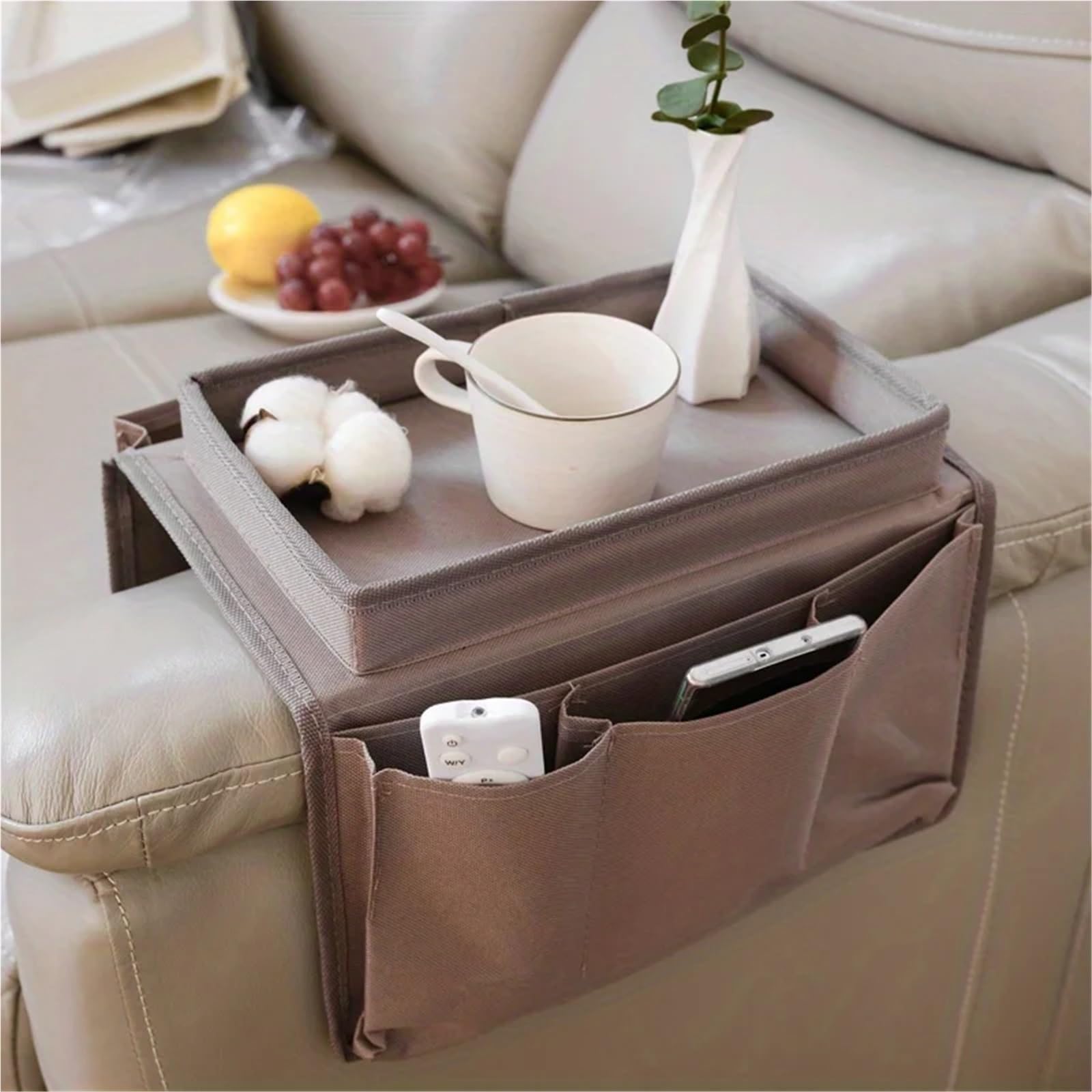 Accoudoir de canapé, Sac Rangement Suspendu, télécommande, Finition, Divers, côté Chaise(Grey)