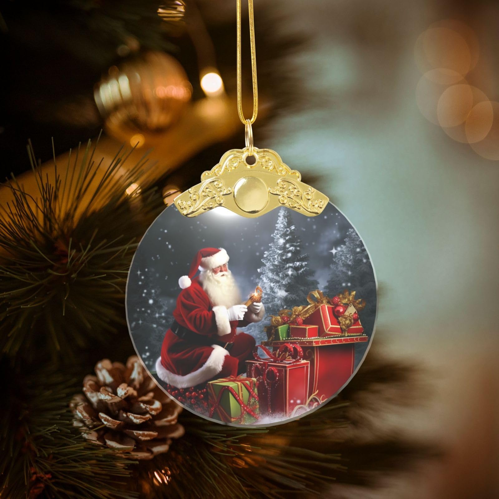 Crystal Christmas Ornaments for Christmas Tree Decoration Hanging Merry Christmas Ornament with Gold Ribbon Crafts Round Pendant for Keepsake Gifts Glass Xmas Decor Party Supplies