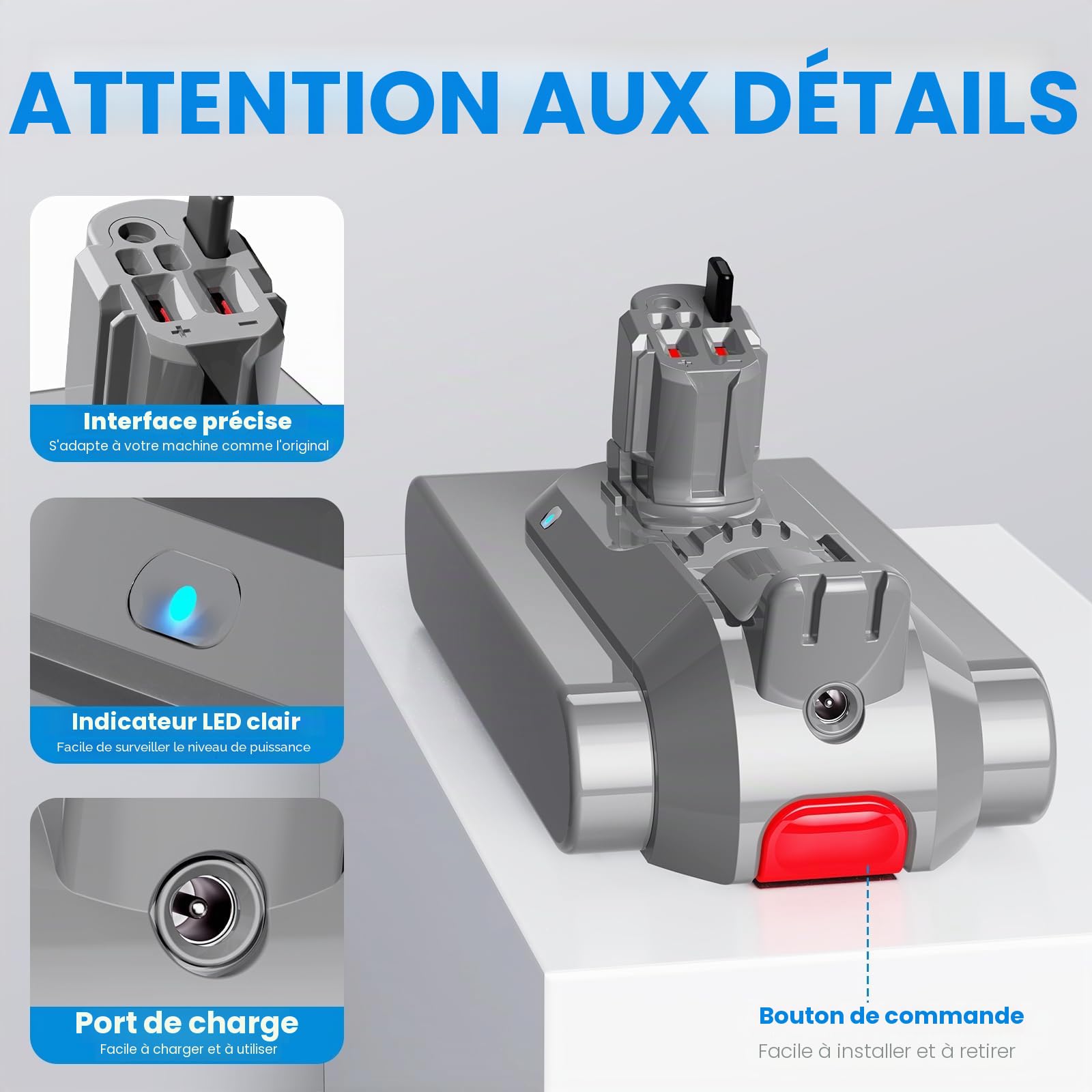 LabTEC V11 25.2V 3900mAh Li-ion Batterie de rechange pour Dyson 11 (Type bouton) Absolute Fluffy V15 Detect Aspirateur sans fil avec 1 couvercle + 1 brosse (Ne convient pas pour le style vissable)