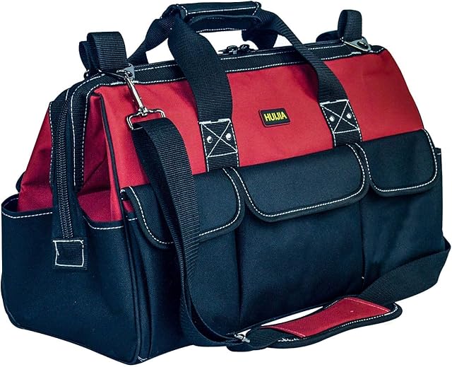 HUIJIA 21-Inch Professional Tool Bag ,Heavy Duty Power Tool Bags,Multi-Pockets Collapsible Multifunctional Technician Large Tool Bag for Power Tools, Plumber, Electrician, Black (XL:50×23×32cm)